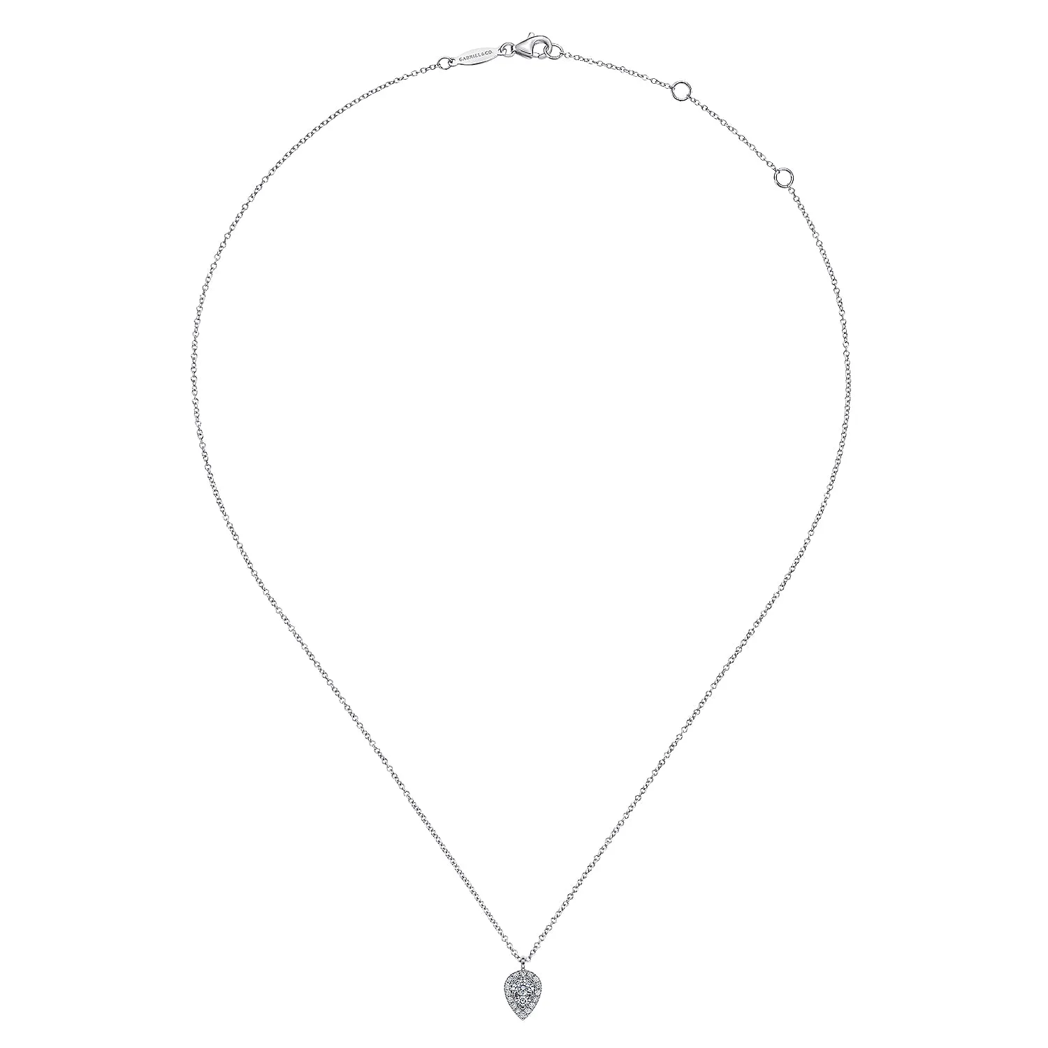 Inverted Teardrop Diamond Pendant Necklace in 14K White Gold, photograph 2