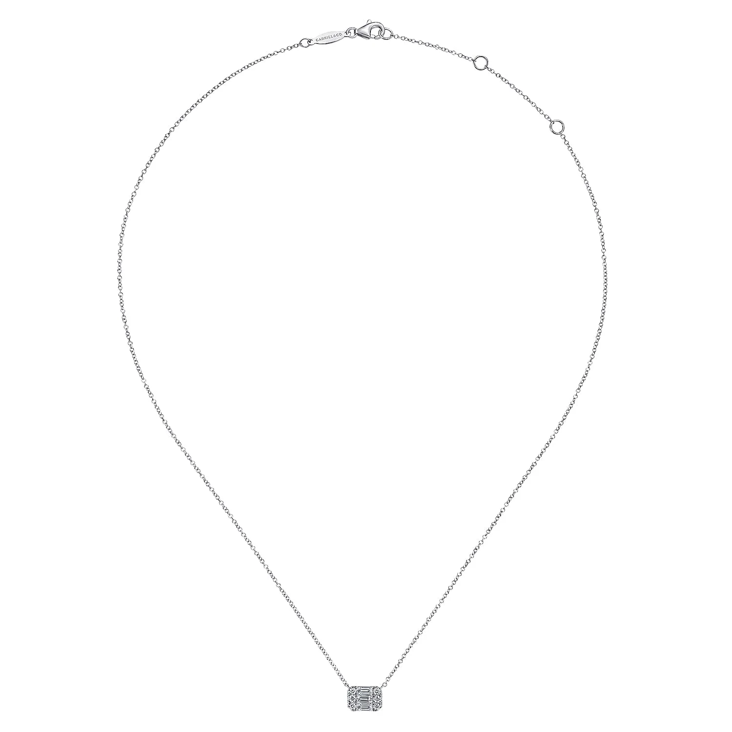 Baguette and Rectangular Diamond Pendant Necklace in 14K White Gold, photograph 2