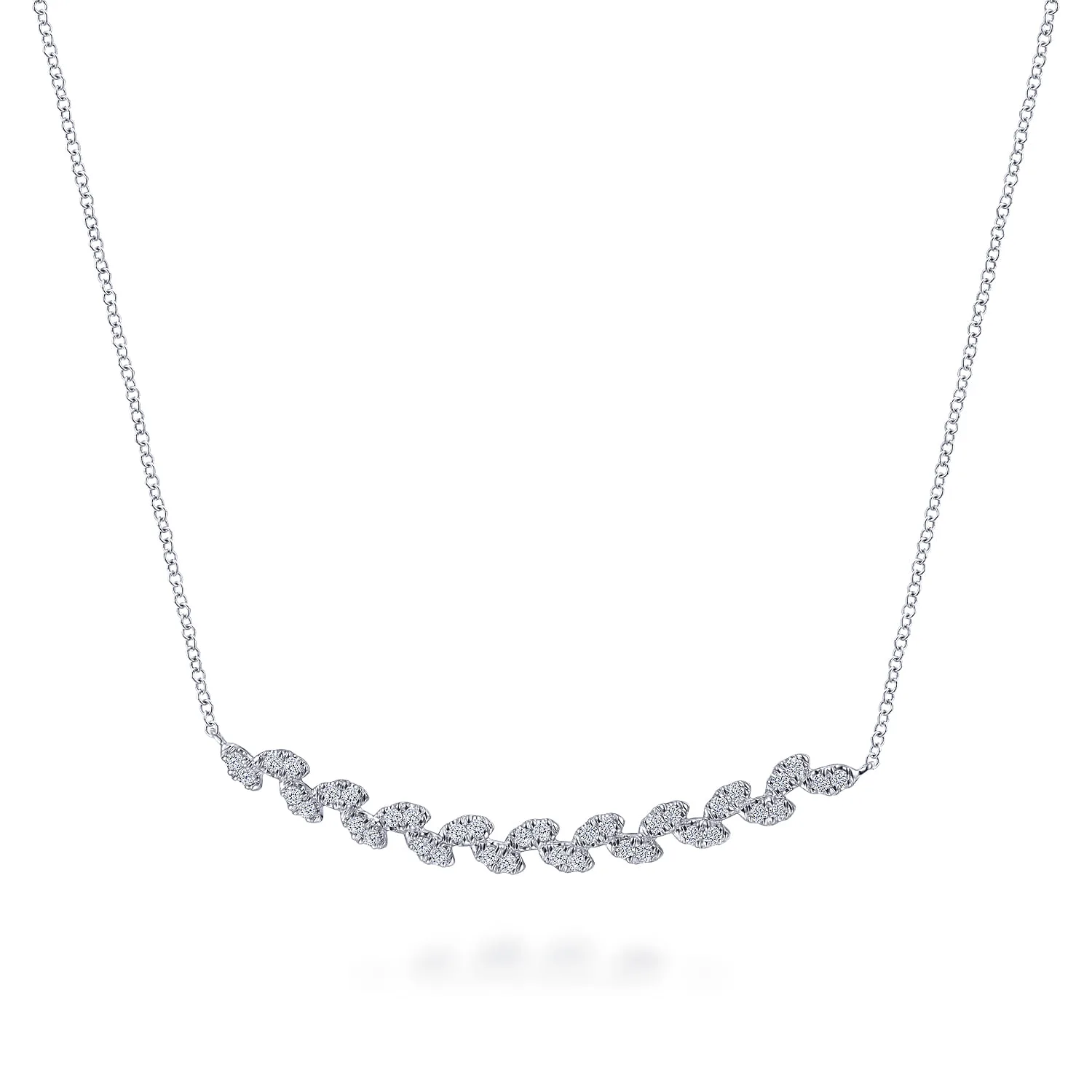 Diamond Pave Curved Bar Leaf Necklace