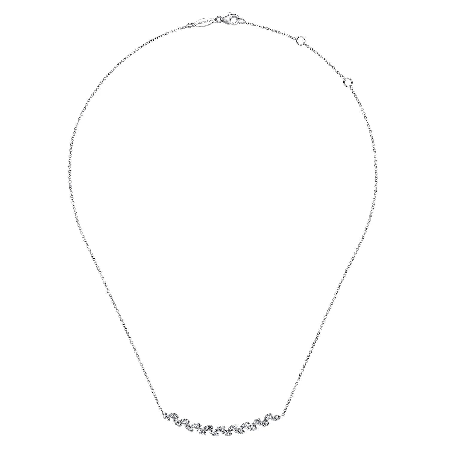 Diamond Pave Curved Bar Leaf Necklace in 14K White Gold, photograph 2