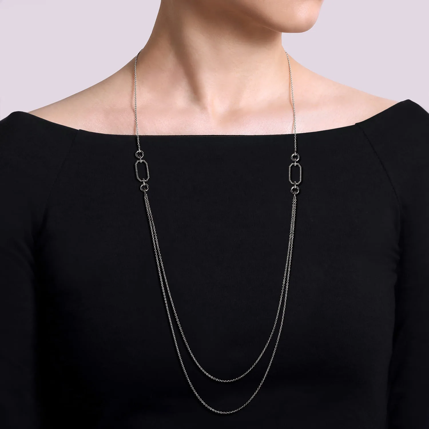 32 inch Geo Station Swag Necklace in 14K White Gold, photograph 4