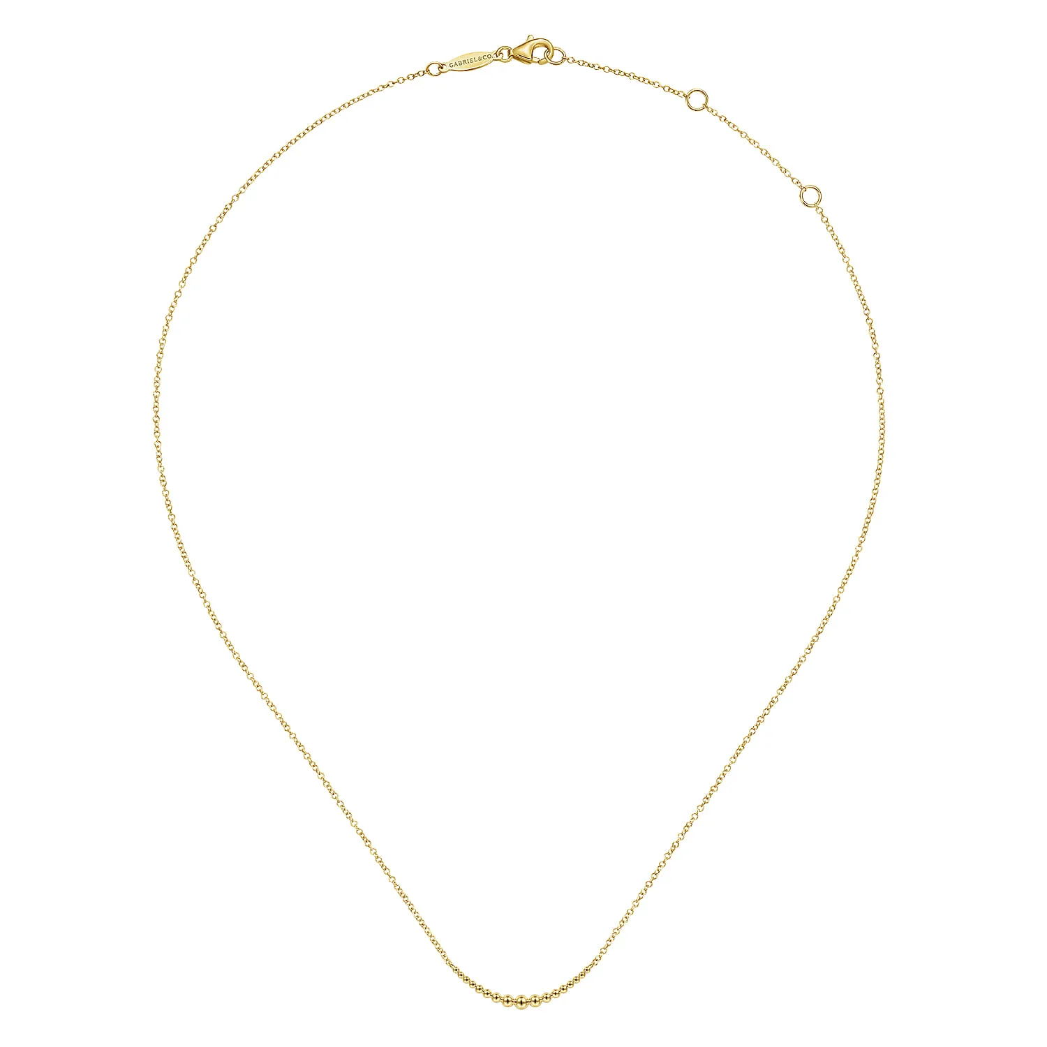 Graduating Bujukan Beads Curved Bar Necklace in 14K Yellow Gold, photograph 2