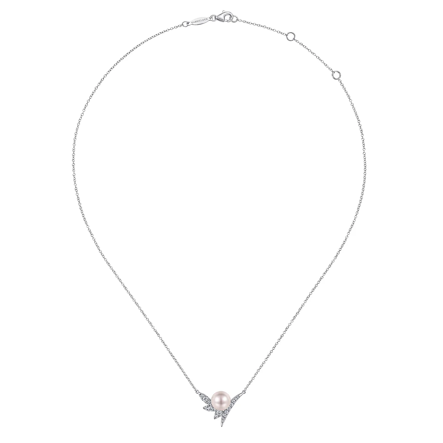 Diamond and Pearl Necklace in 14K White Gold, photograph 2