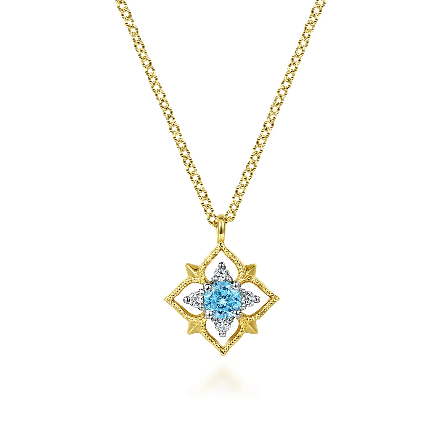 Swiss Blue Topaz and Diamond Floral Pendant Necklace
