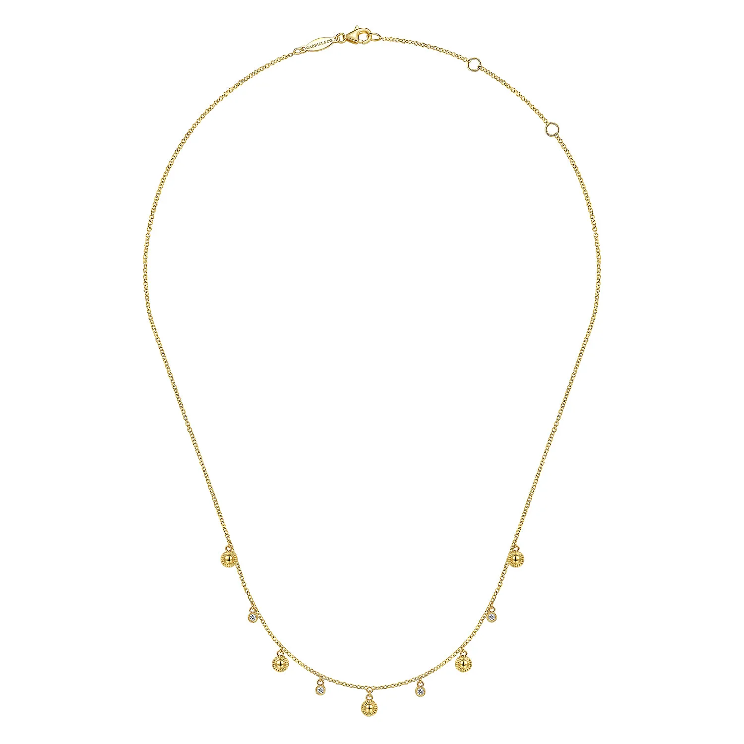 Station Droplet Necklace in 14K Yellow Gold, photograph 2