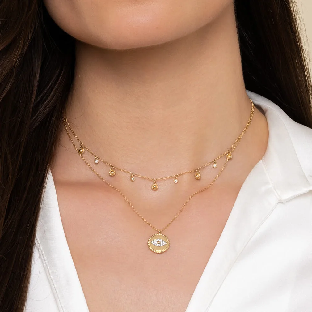 Station Droplet Necklace in 14K Yellow Gold, photograph 3