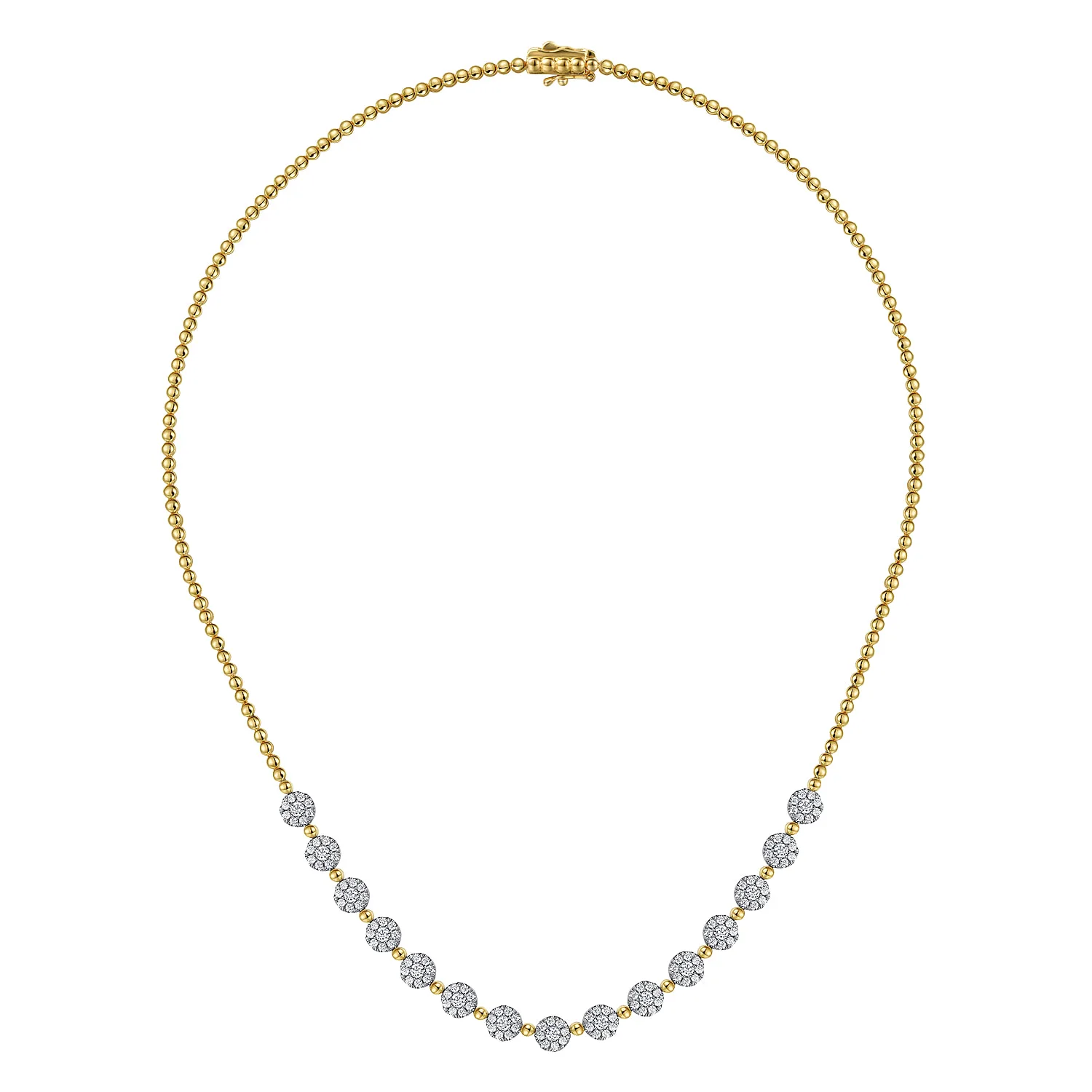 Pave Diamond Cluster Station Bujukan Necklace in 14K White/Yellow Gold, photograph 2