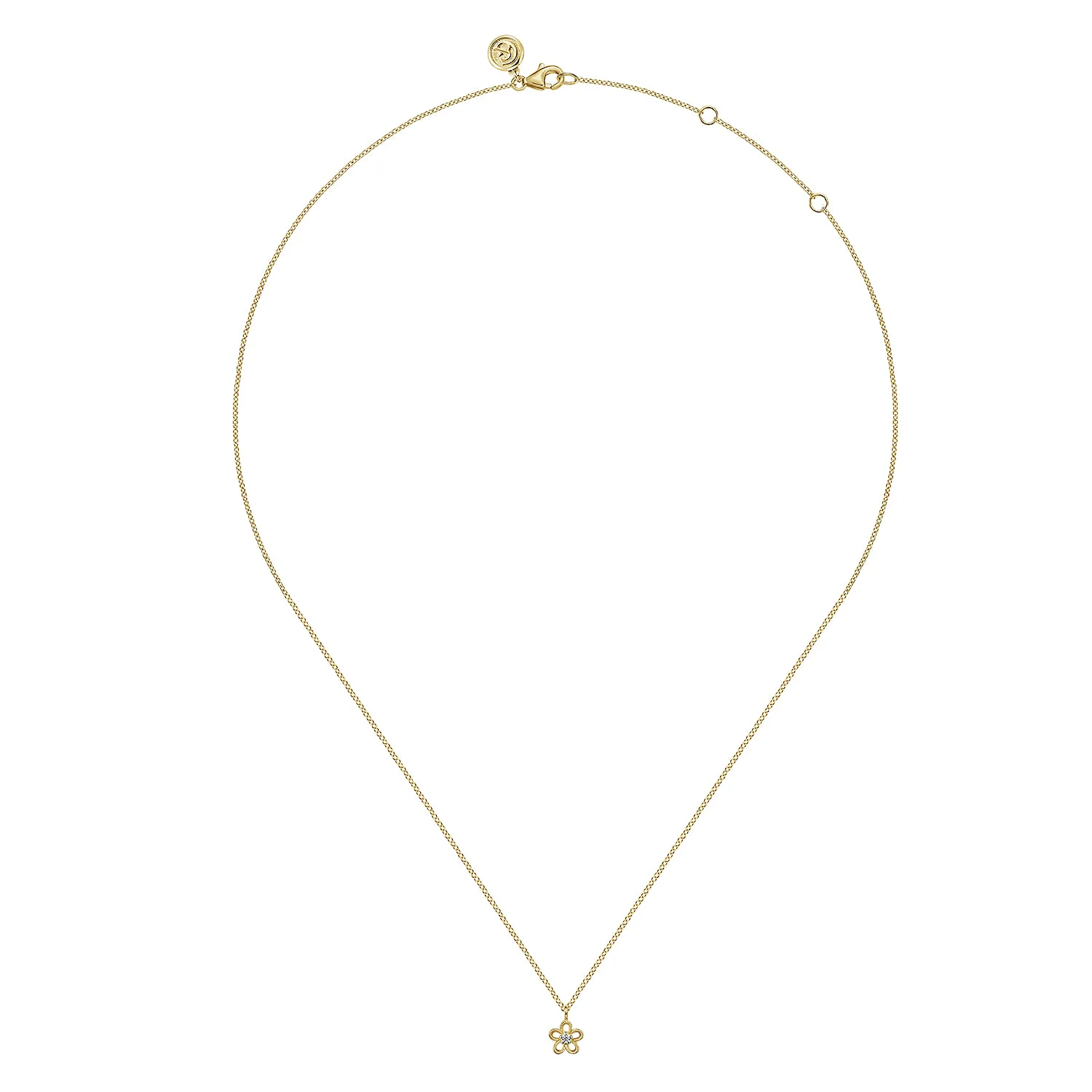 Diamond Flower Pendant Necklace in 14K Yellow Gold, photograph 2