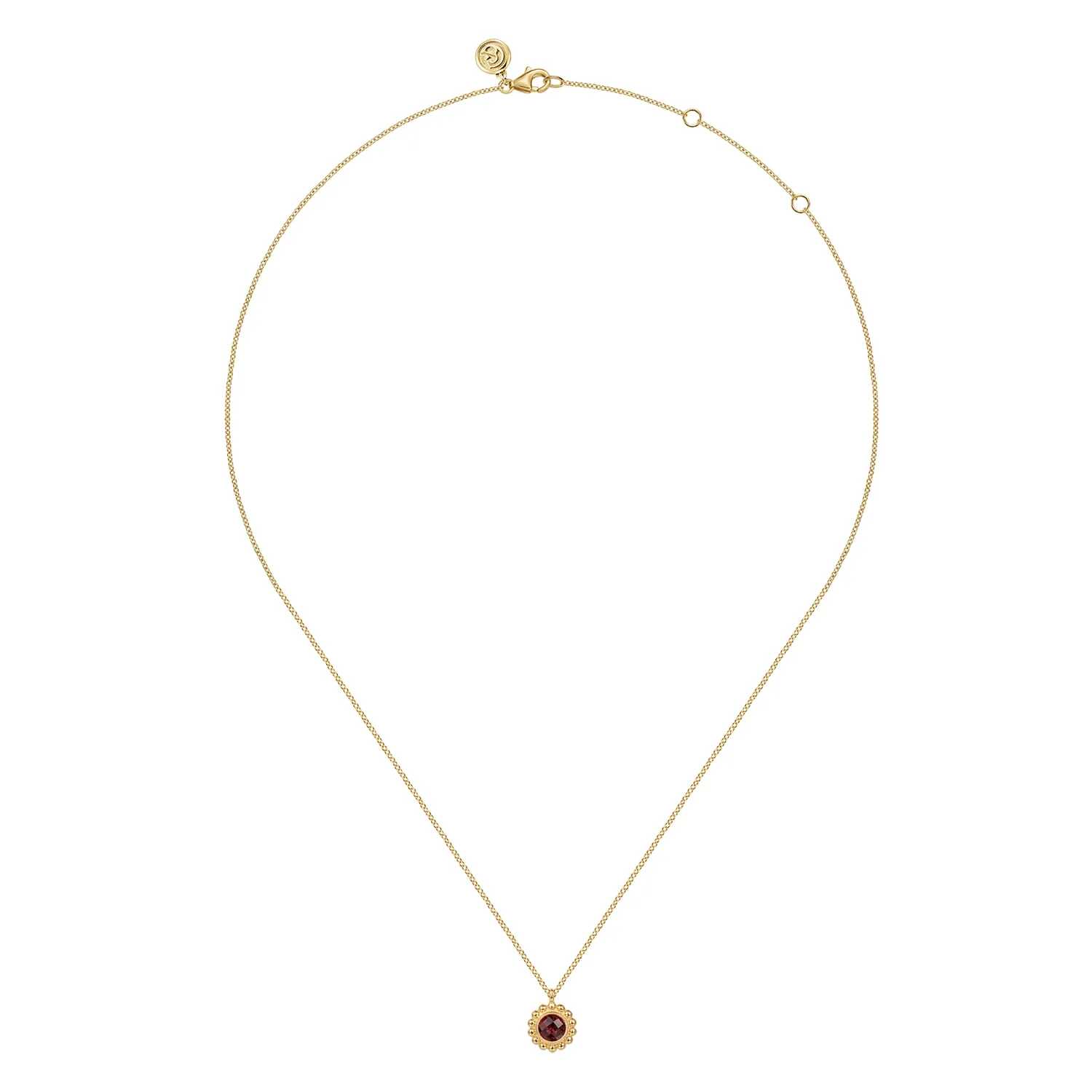 Diamond and Garnet Bujukan Pendant Necklace in 14K Yellow Gold, photograph 2
