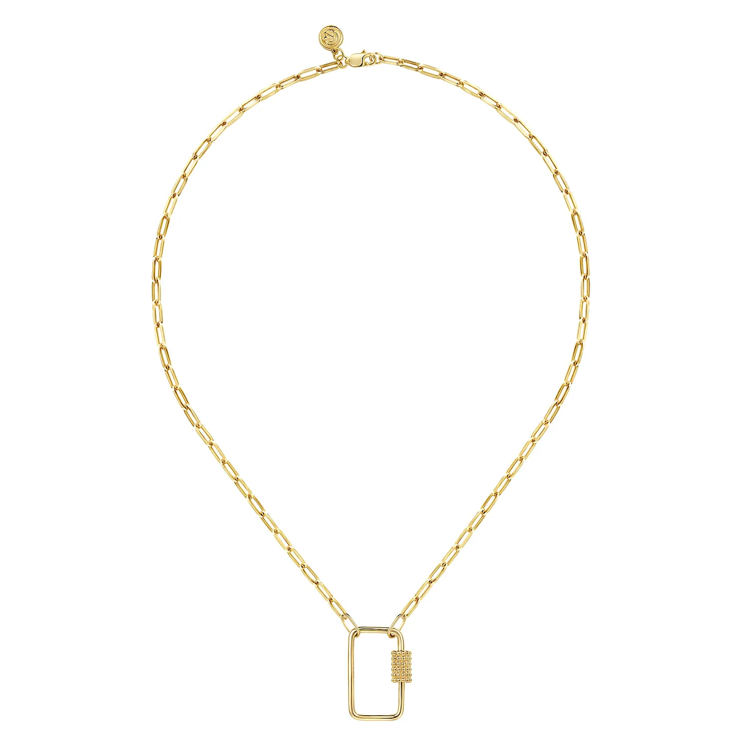 Chain Necklace with Rectangle Drop in 14K Yellow Gold, photograph 2