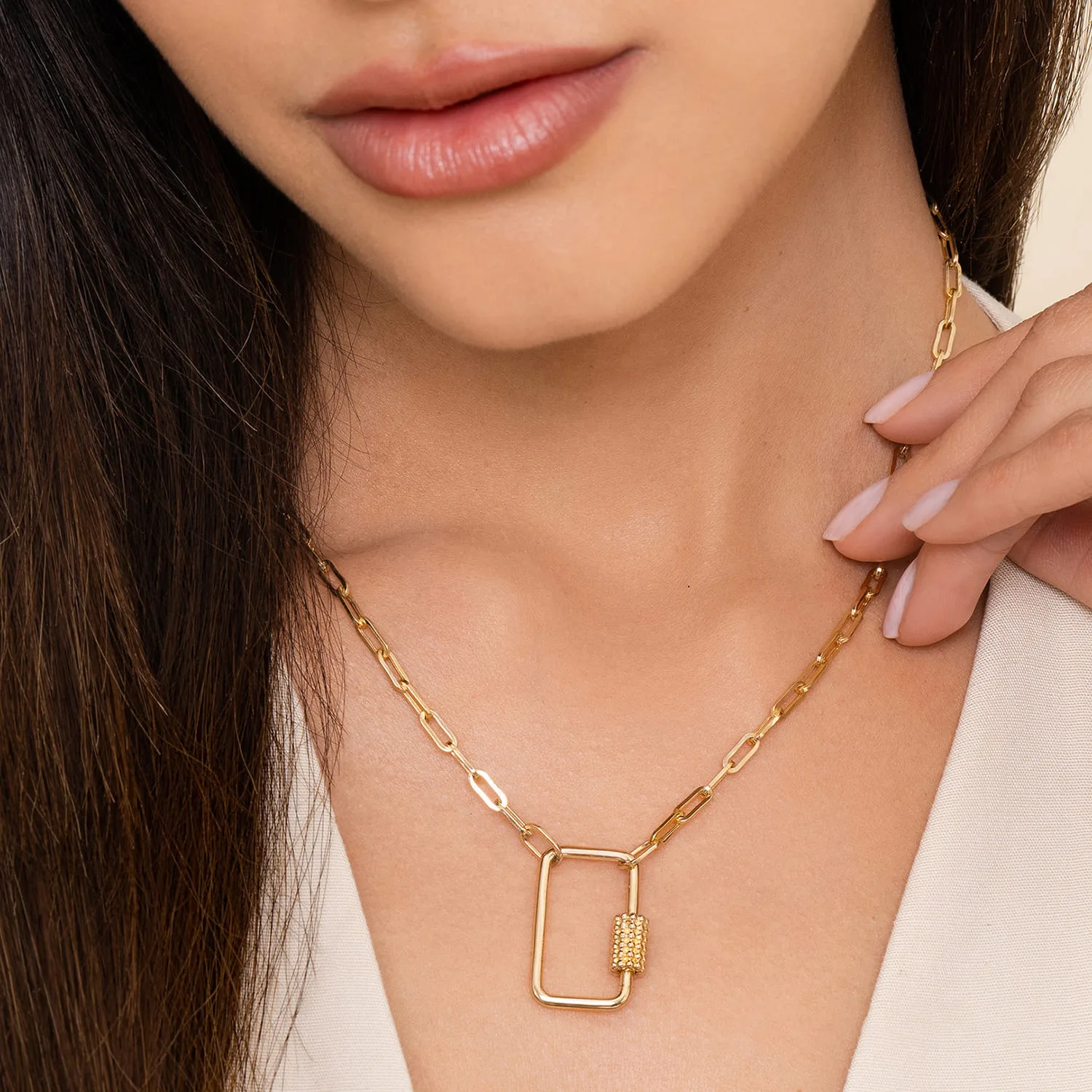 Chain Necklace with Rectangle Drop in 14K Yellow Gold, photograph 3