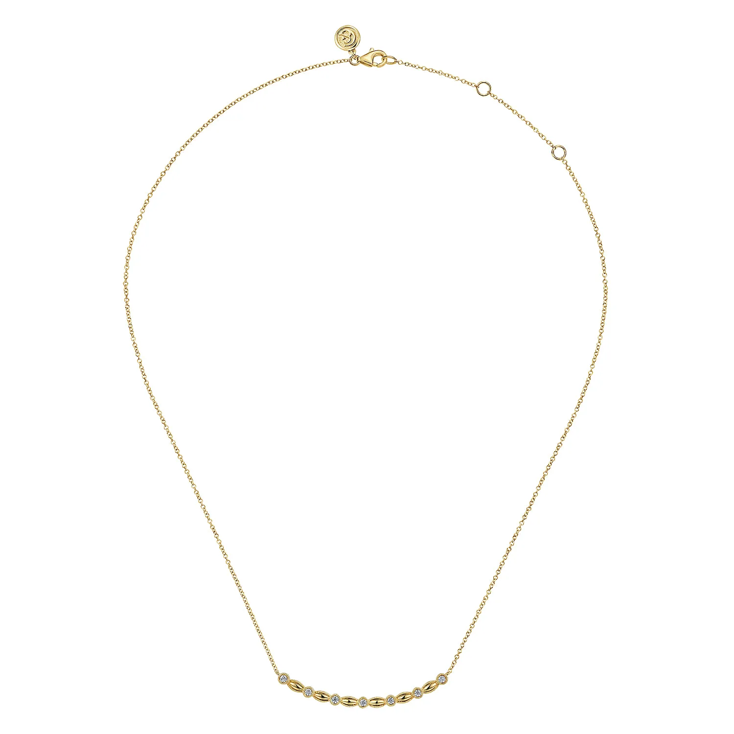 Curved Diamond Station Bar Necklace in 14K Yellow Gold, photograph 2