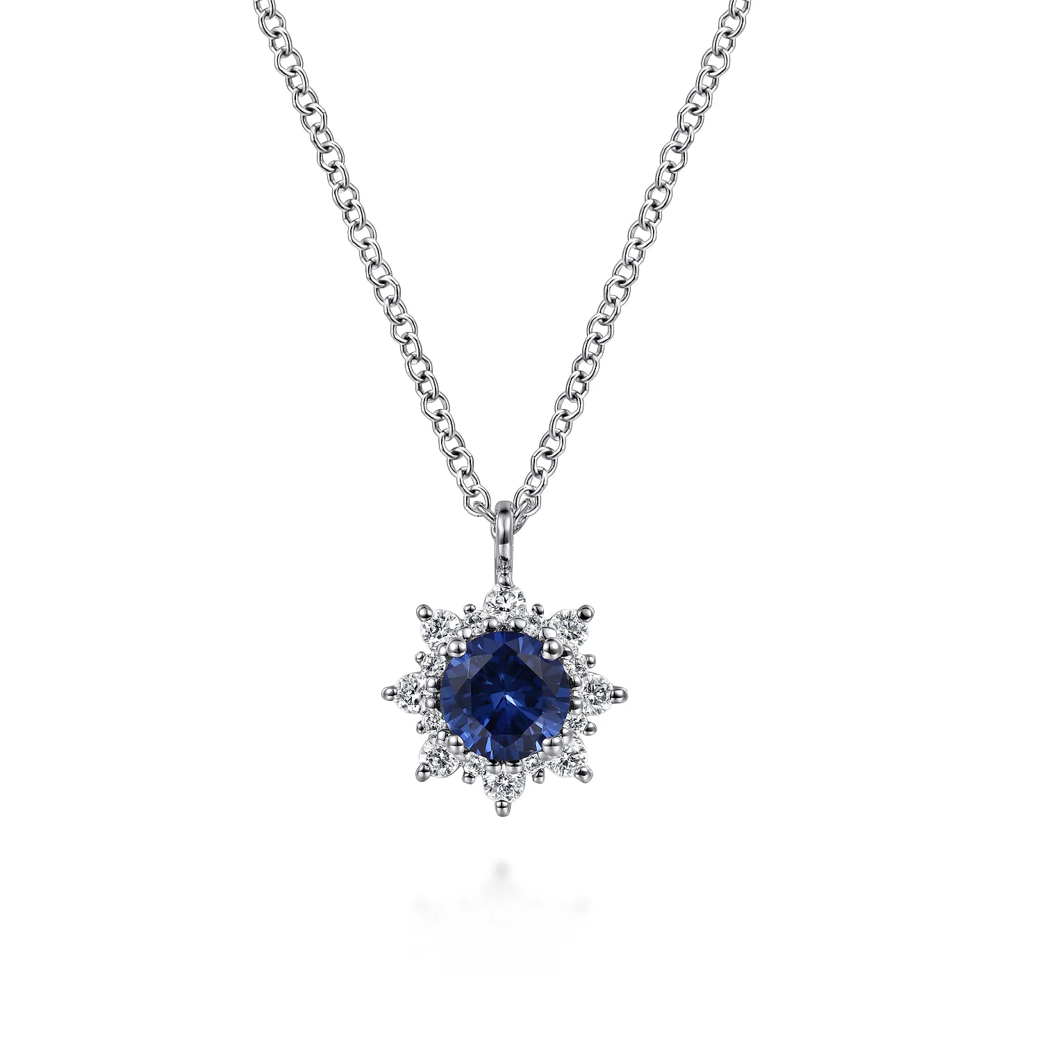 Diamond and Blue Sapphire Pendant Necklace