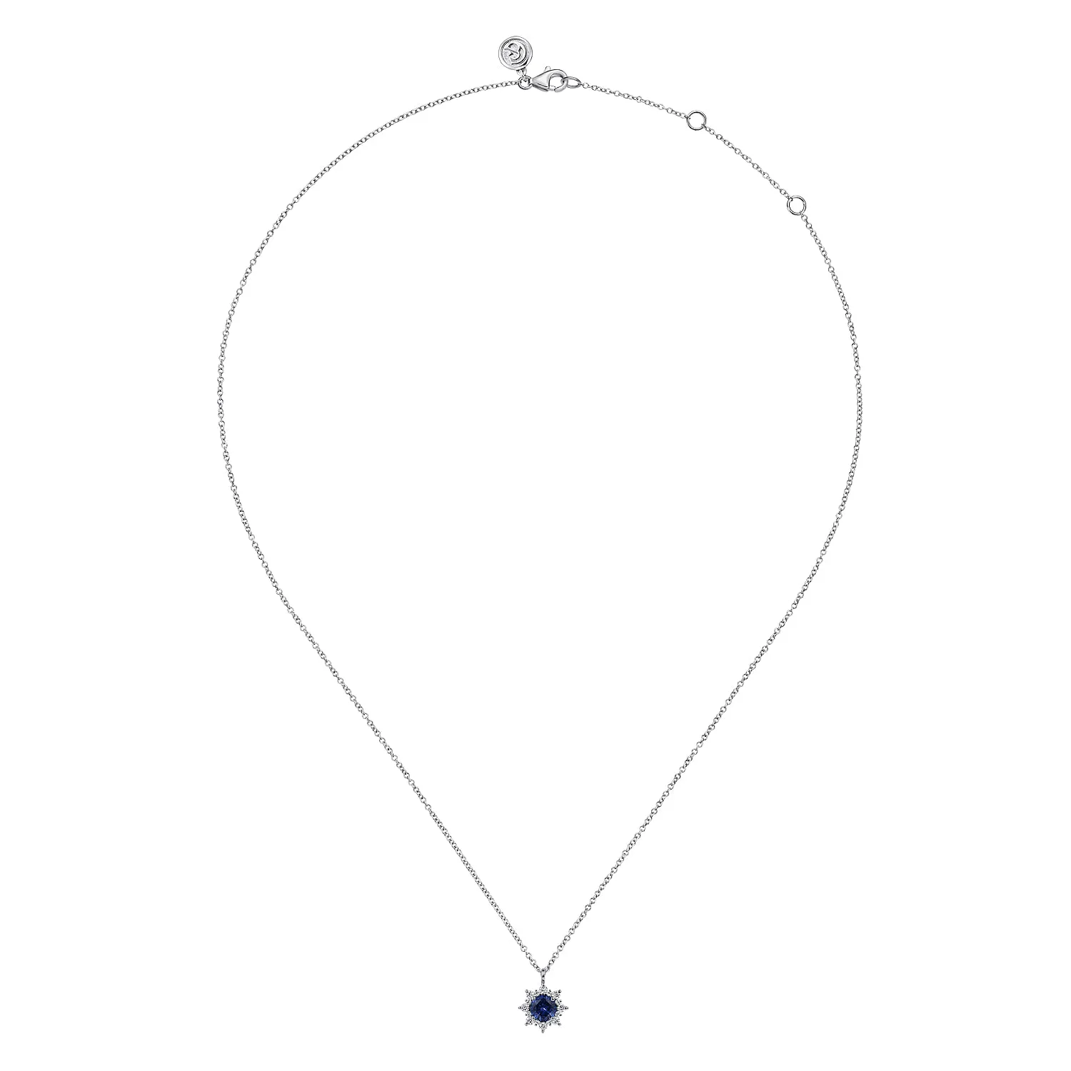 Diamond and Blue Sapphire Pendant Necklace in 14K White Gold, photograph 2