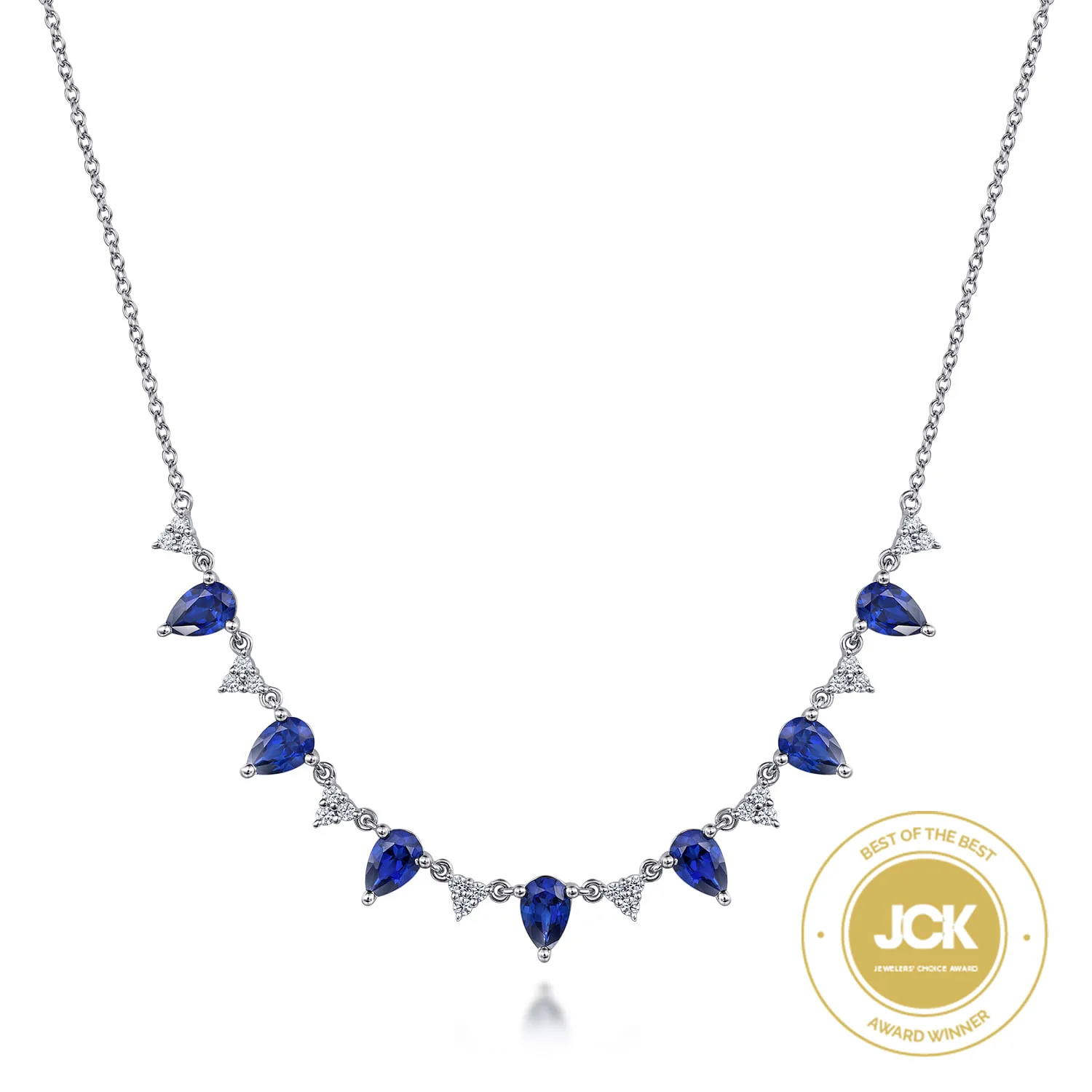 Diamond and Teardrop Blue Sapphire Station Necklace