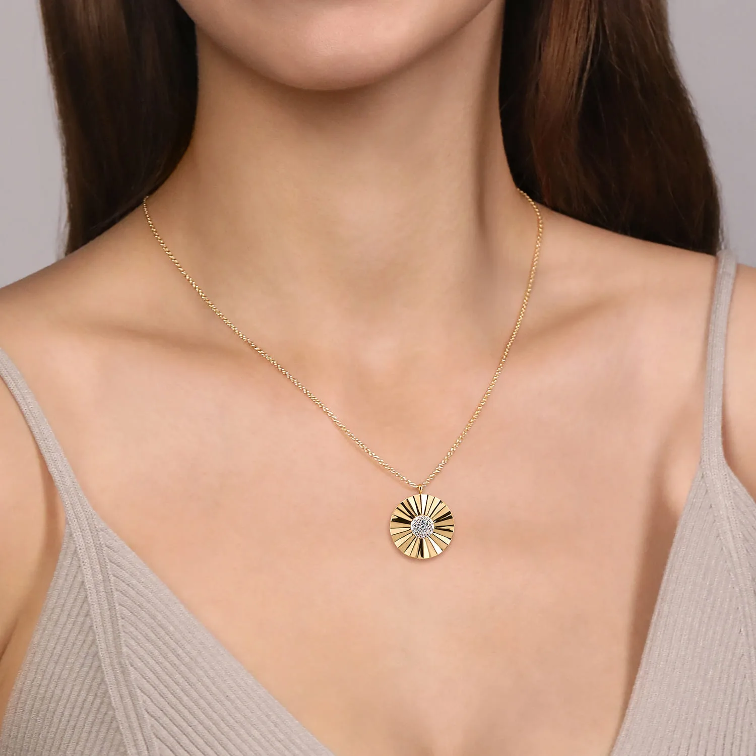Diamond Necklace with Diamond Cut Texture in 14K White/Yellow Gold, photograph 3