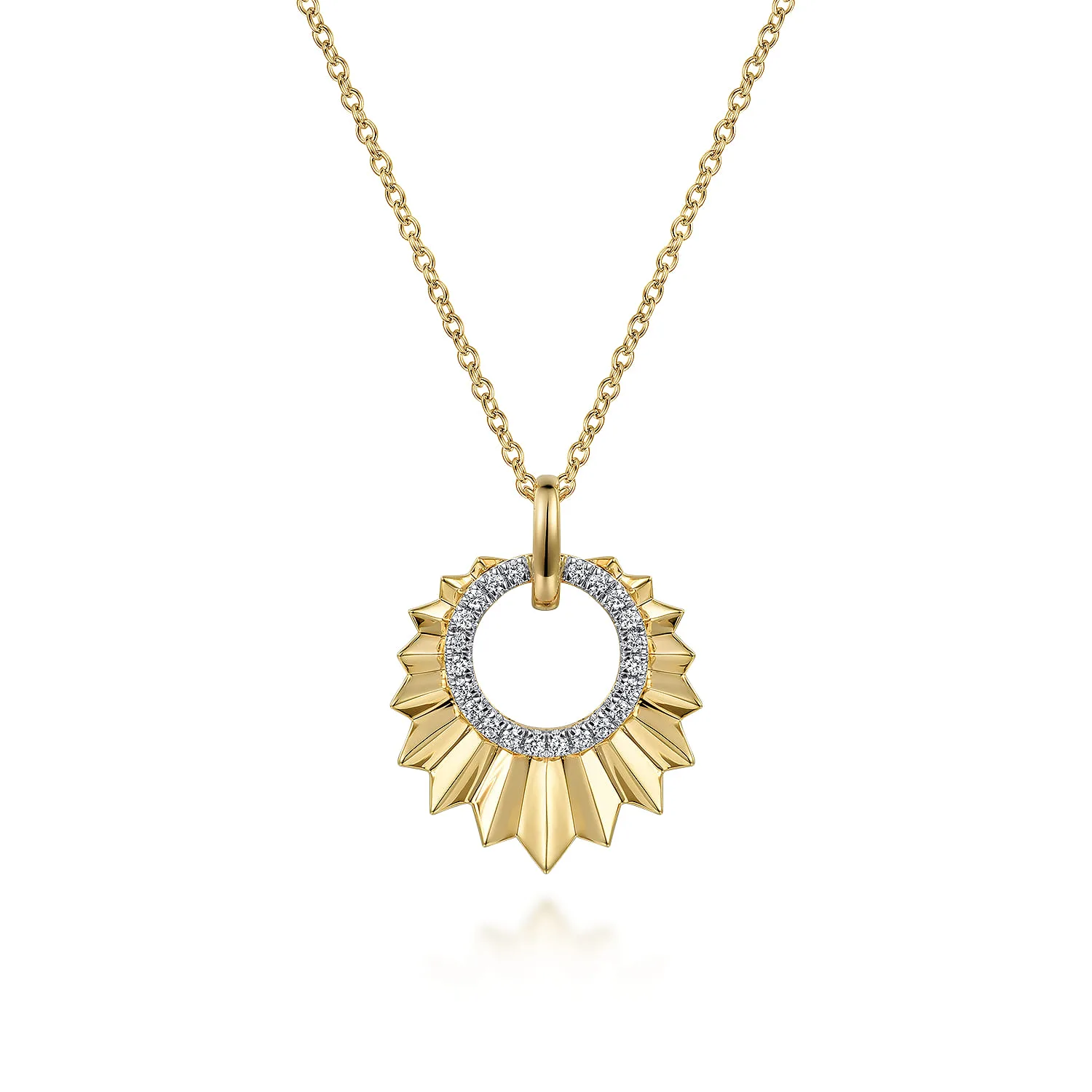 Diamond and Diamond Cut Texture Pendant Necklace
