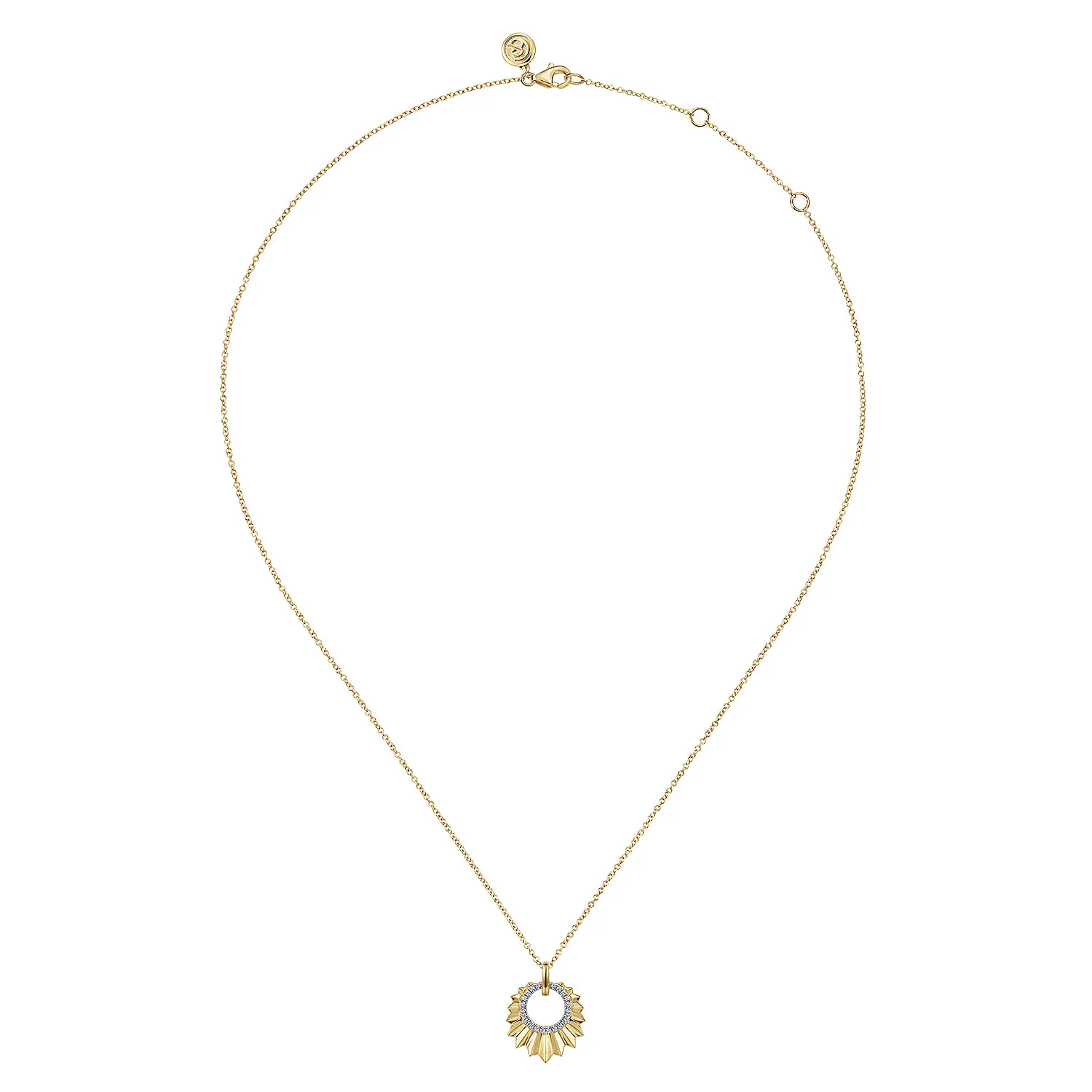 Diamond and Diamond Cut Texture Pendant Necklace in 14K Yellow Gold, photograph 2