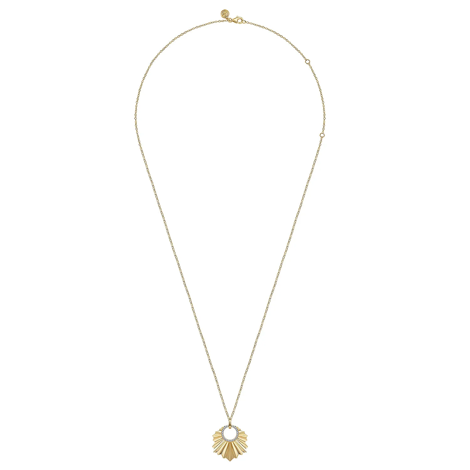 Diamond Necklace With Diamond Cut Texture In Leaf Shape in 14K Yellow Gold, photograph 2