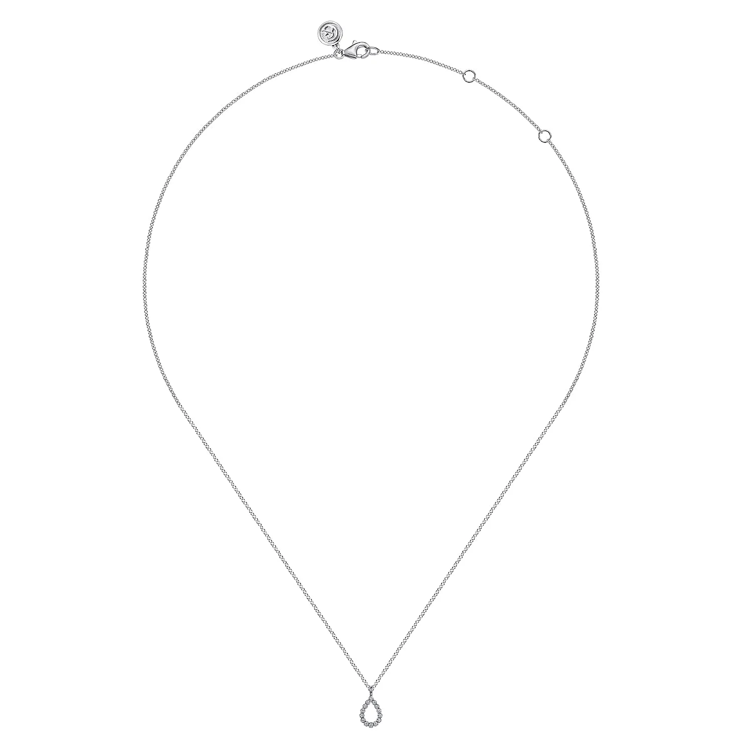 Butter Cup Set Diamond Teardrop Pendant Necklace in 14K White Gold, photograph 2