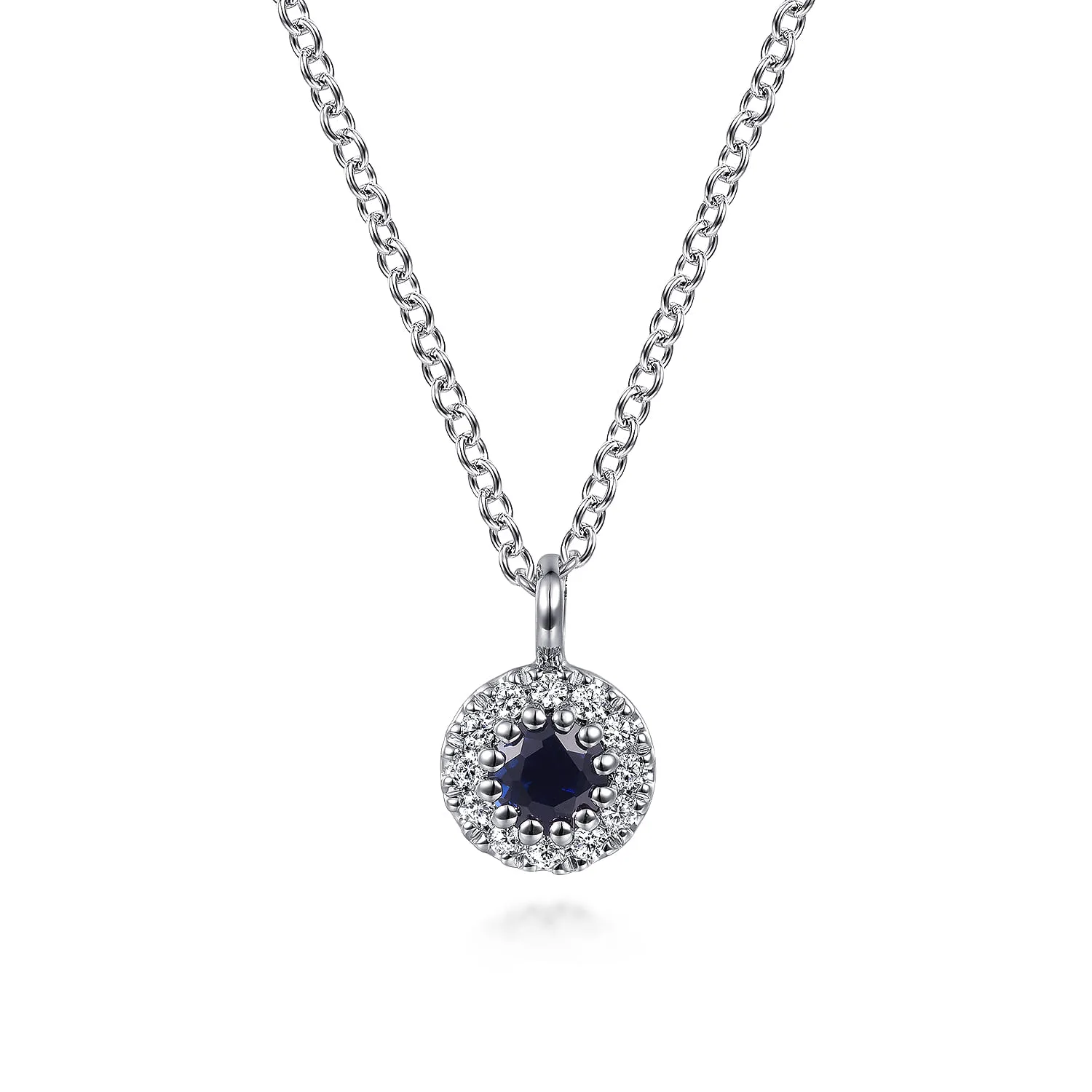 Sapphire and Diamond Halo Pendant Necklace
