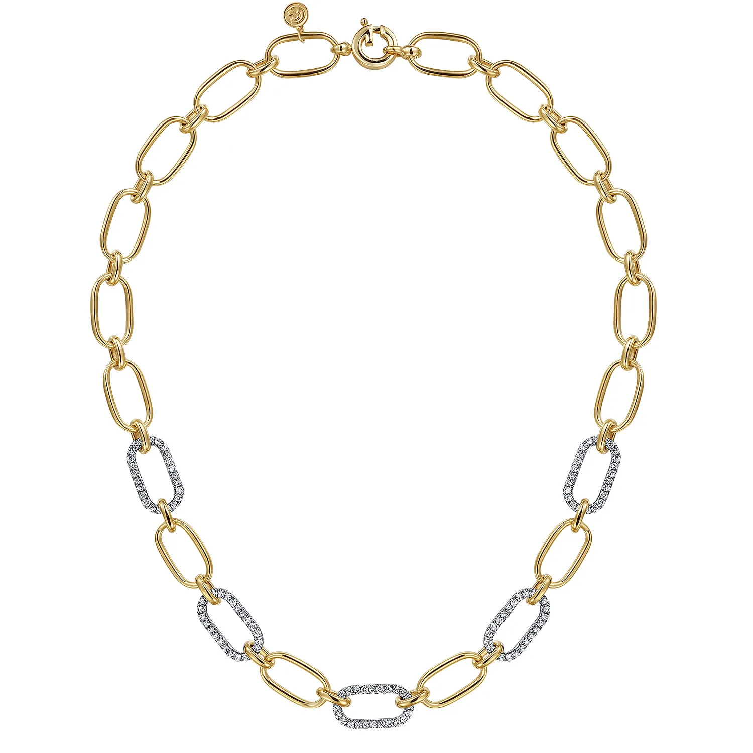 Chain Necklace with Diamond Link Stations in 14K White/Yellow Gold, photograph 2