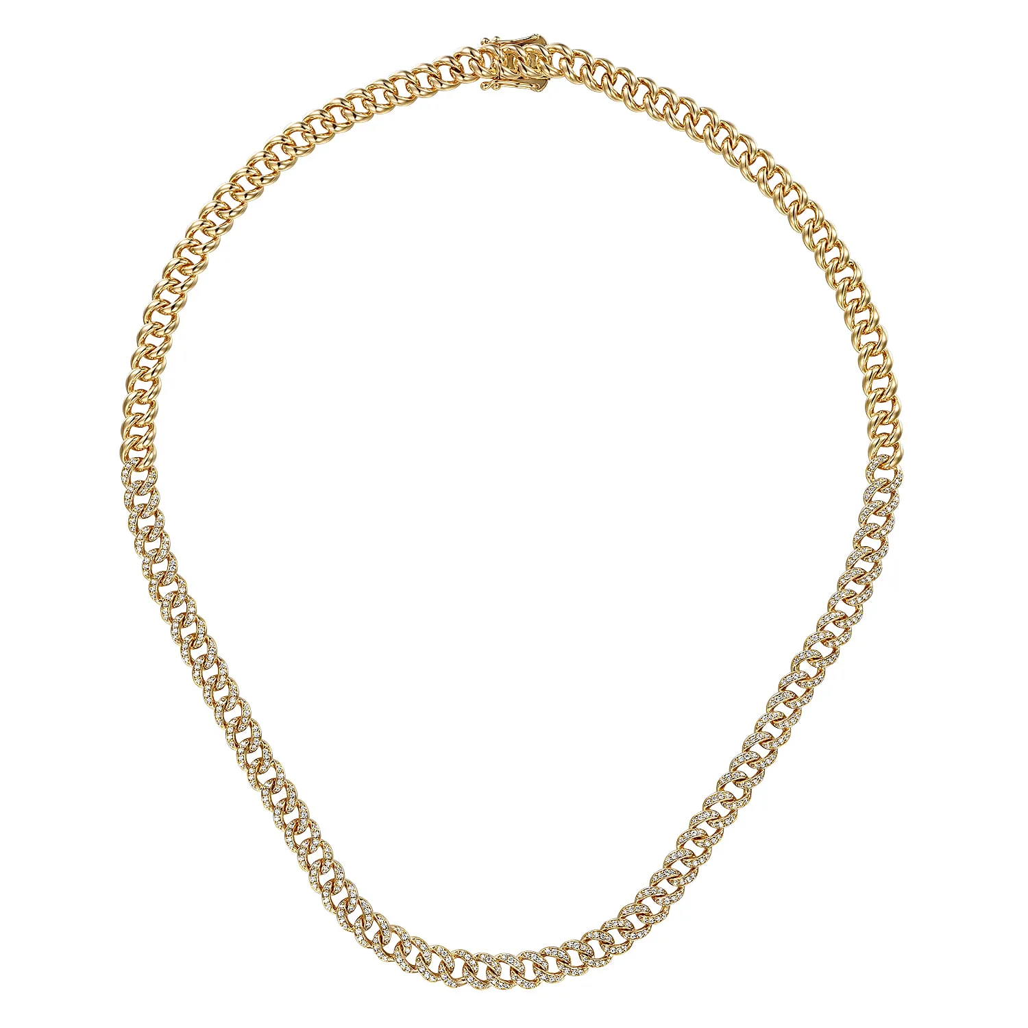 6mm Solid Cuban Link Chain Diamond Necklace in 14K Yellow Gold, photograph 2