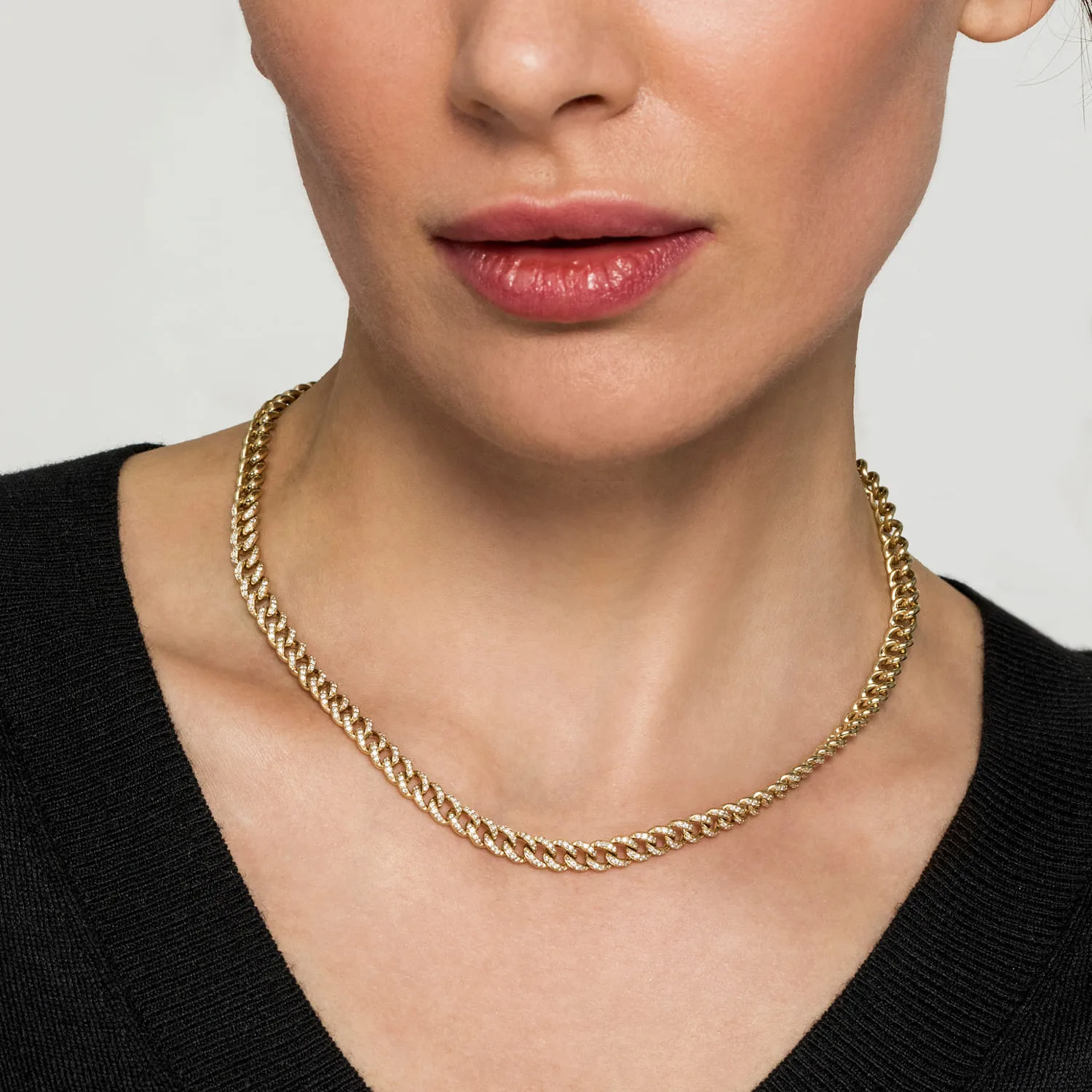 6mm Solid Cuban Link Chain Diamond Necklace in 14K Yellow Gold, photograph 3