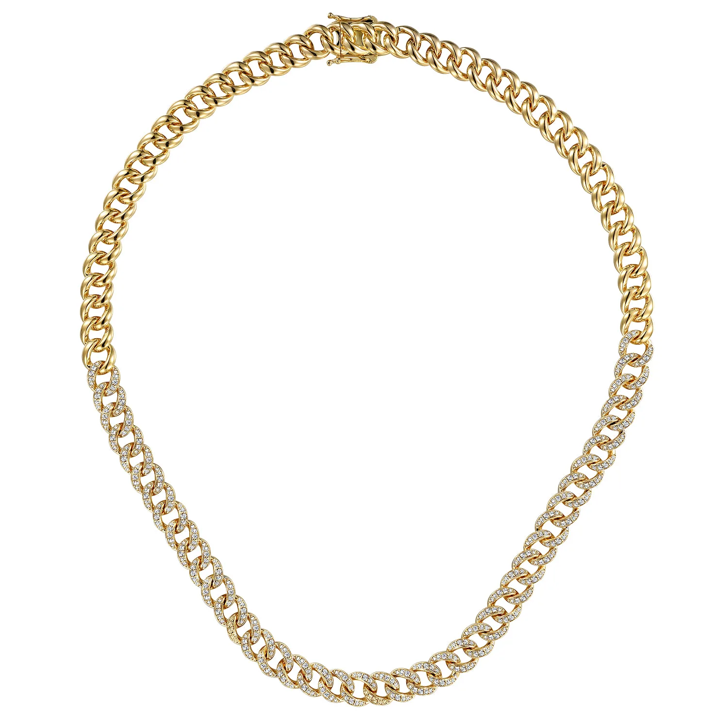 8mm Solid Cuban Link Chain Diamond Necklace in 14K Yellow Gold, photograph 2
