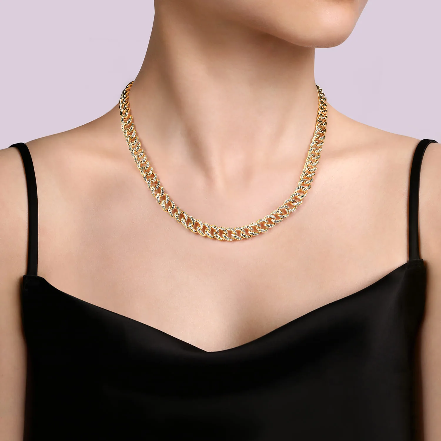 8mm Solid Cuban Link Chain Diamond Necklace in 14K Yellow Gold, photograph 3