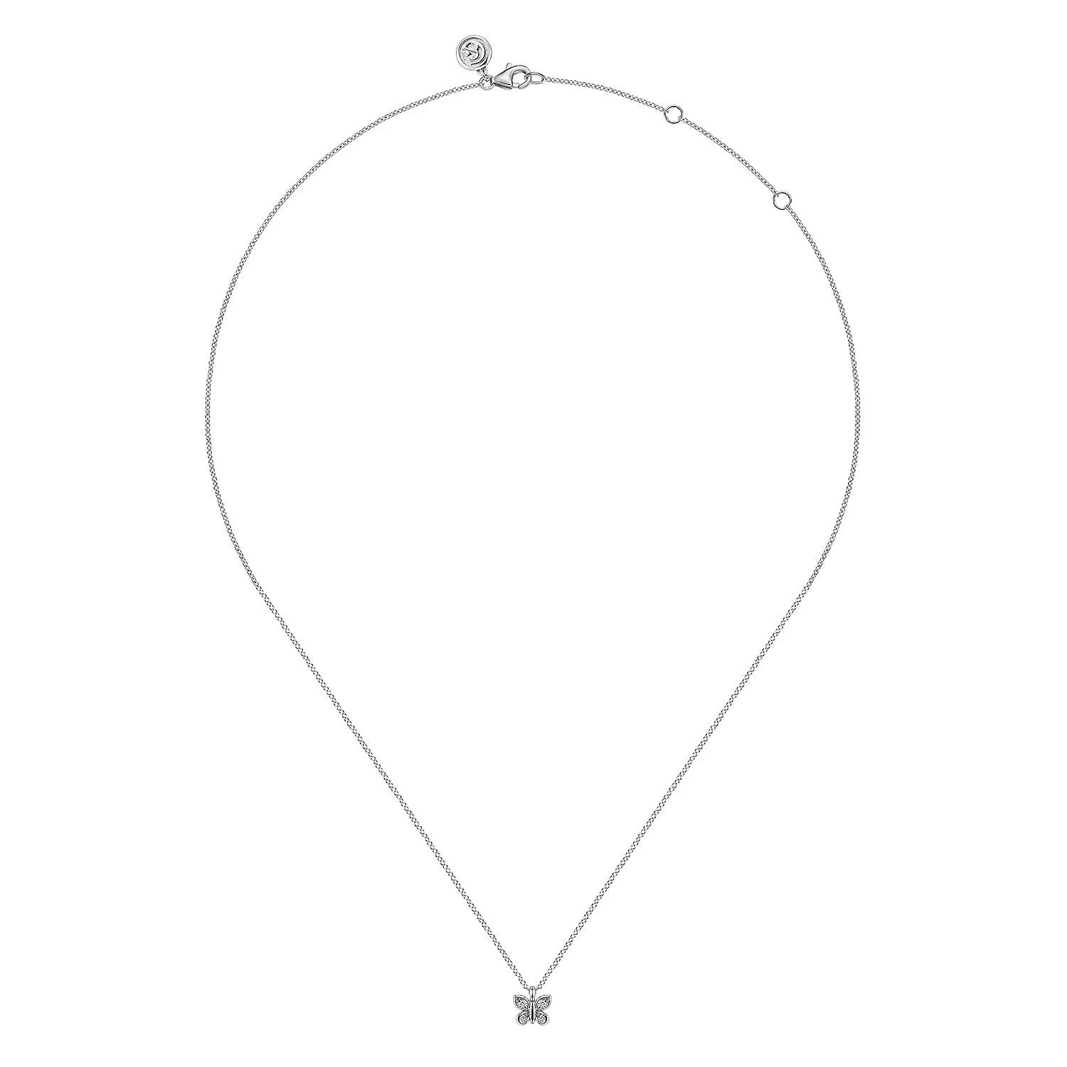 Diamond Butterfly Pendant Necklace in 14K White Gold, photograph 2