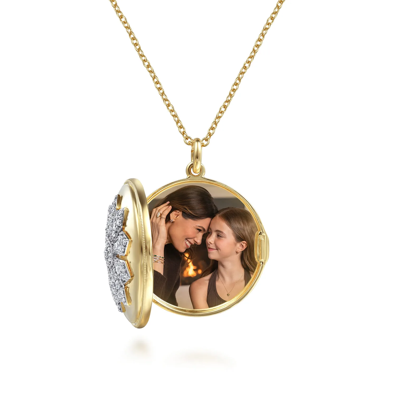Diamond Locket Necklace in 14K White/Yellow Gold, photograph 3