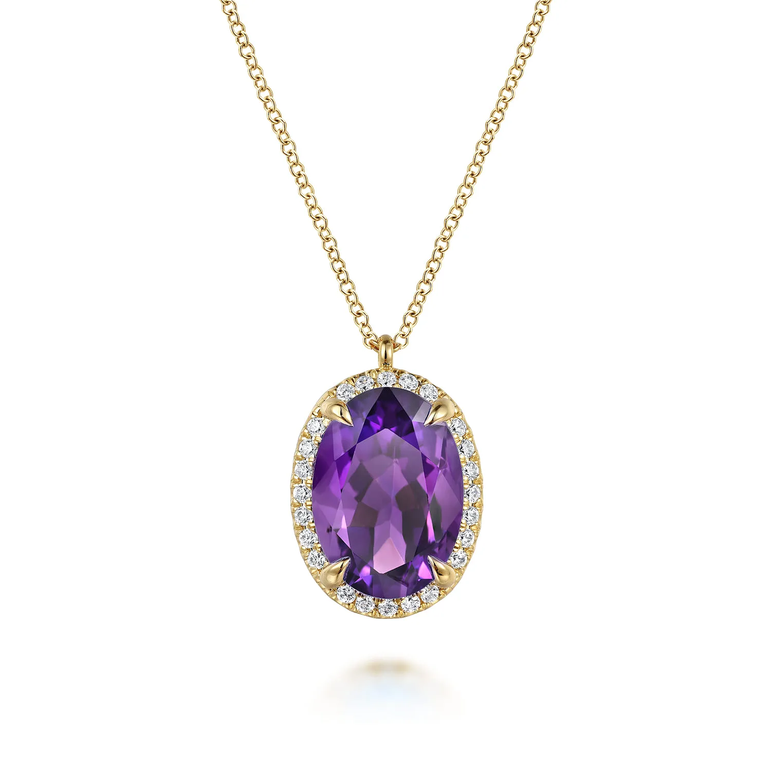 Diamond and Oval Shape Amethyst Necklace With Flower Pattern J-Back