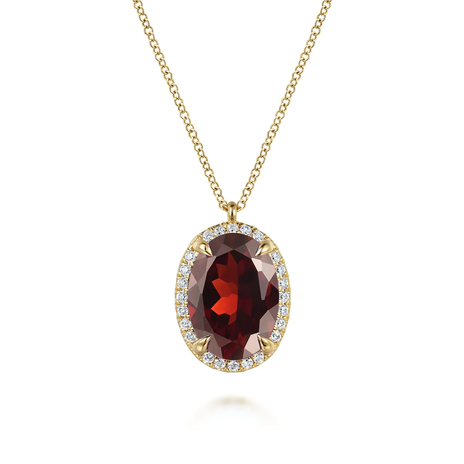 Diamond and Oval Shape Garnet Necklace With Flower Pattern J-Back