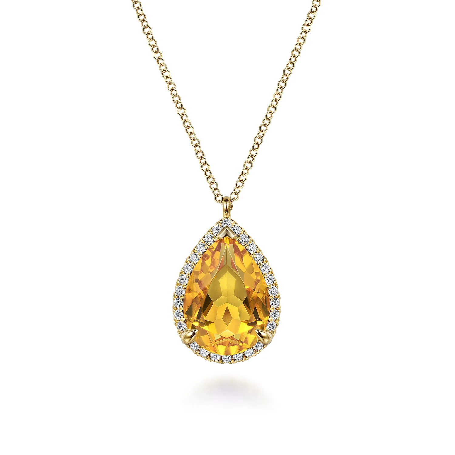 Diamond and Flat Teardrop Citrine Necklace With Flower Pattern J-Back