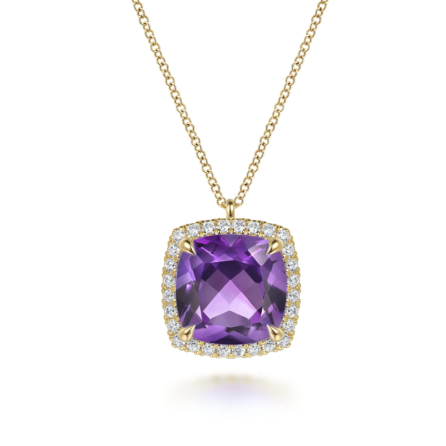 Diamond and Amethyst Cushion Cut Necklace With Flower Pattern J-Back
