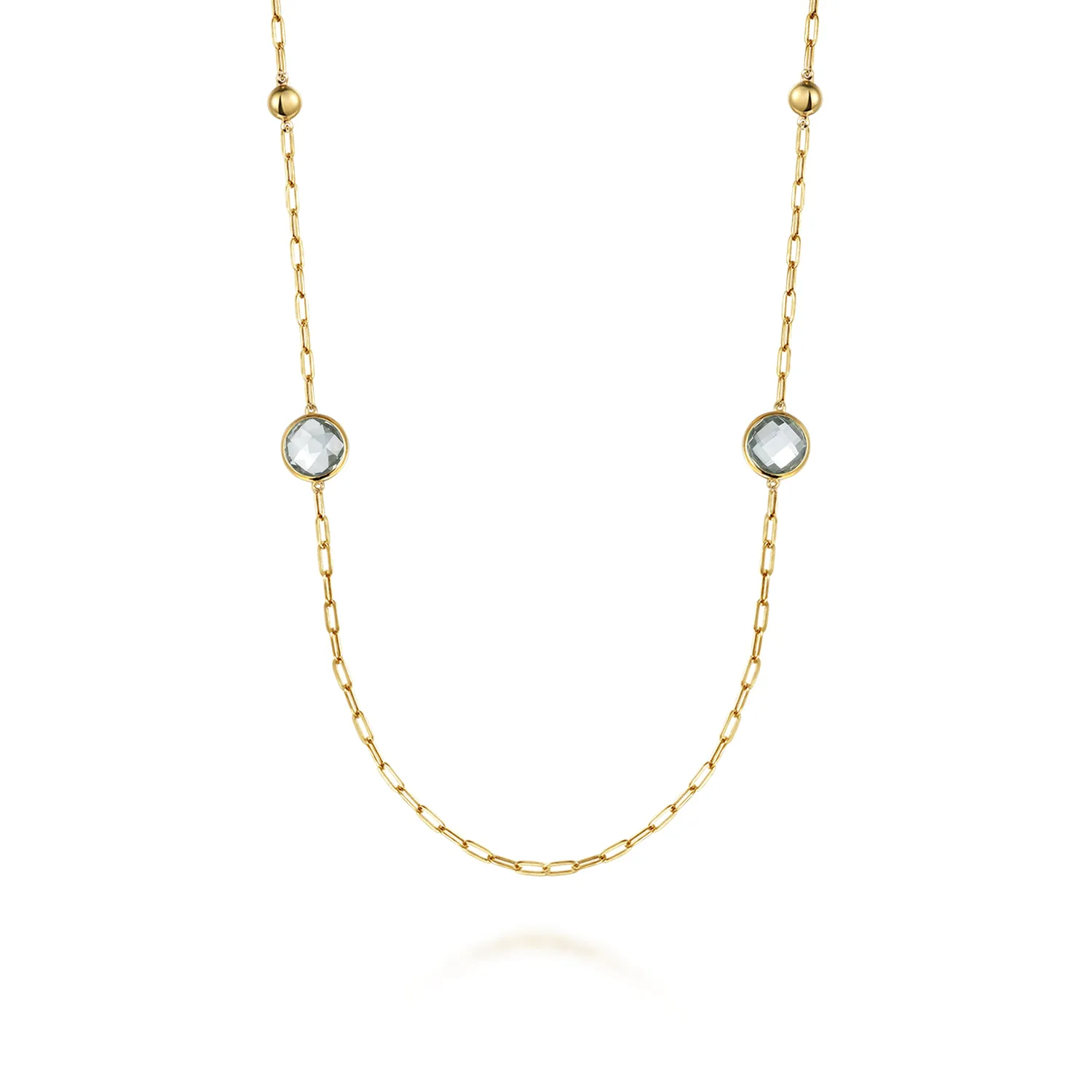 Green Amethyst Round Shape Necklace With Four Stations Beads and Bezel Setting