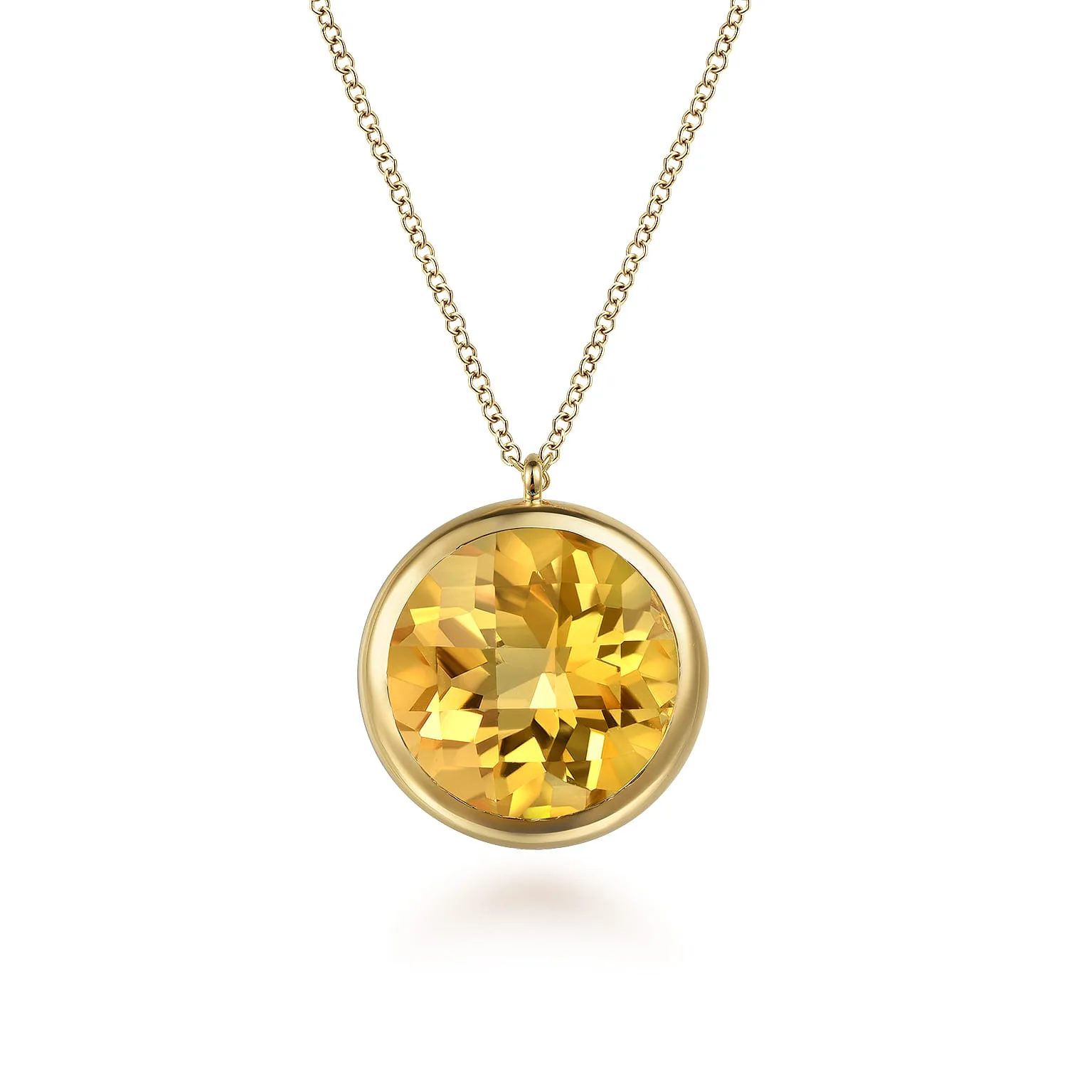 Citrine Round Shape Necklace With Flower Pattern J-Back