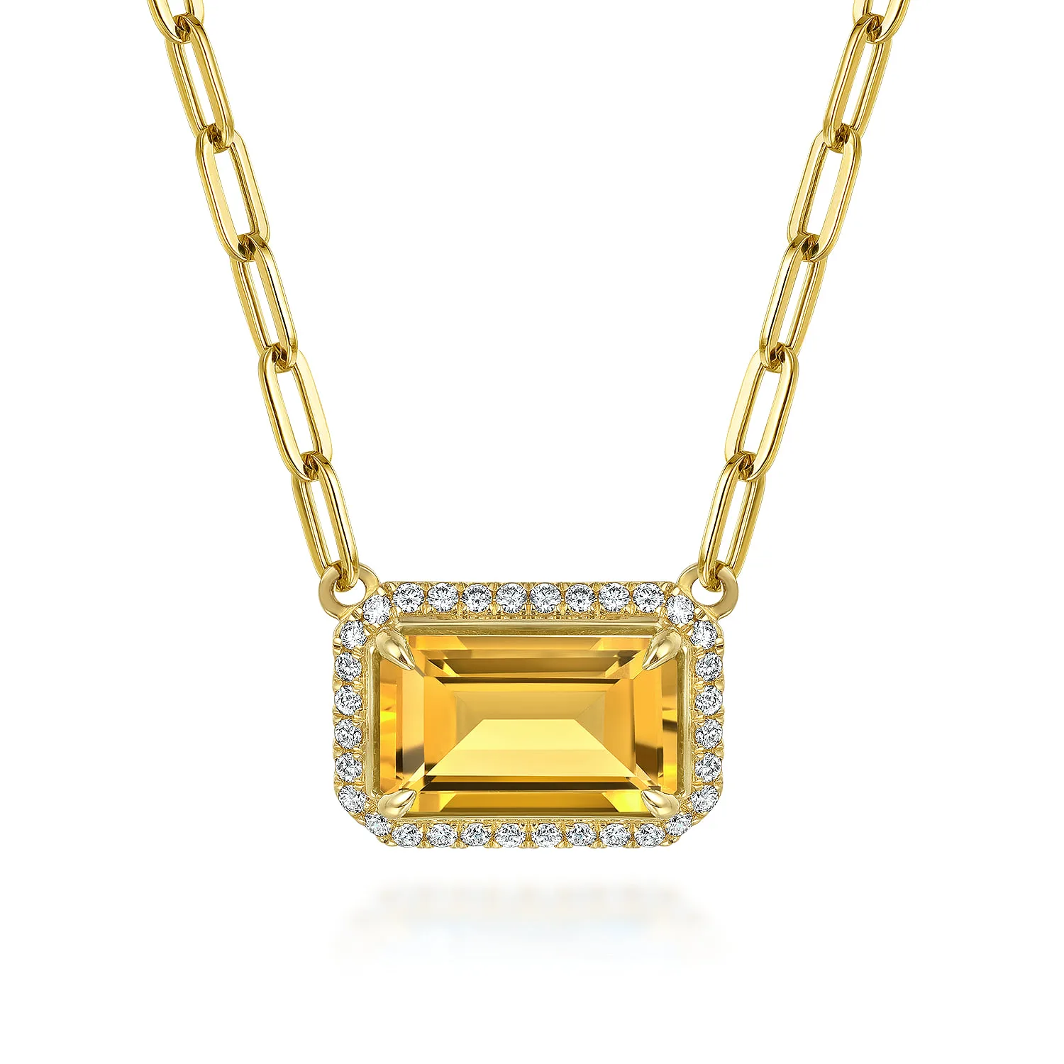 Diamond and Citrine Emerald Cut Necklace With Flower Pattern Gallery