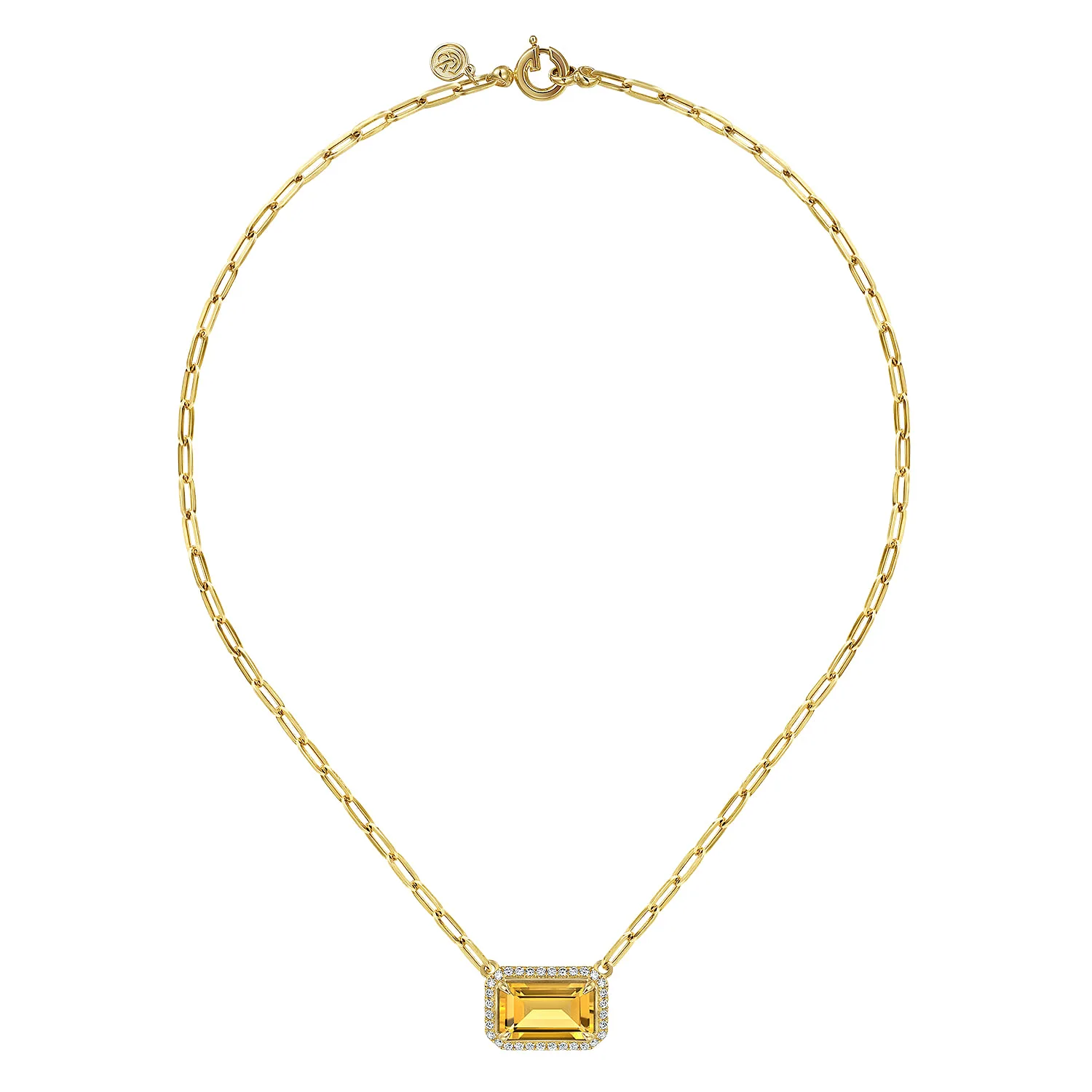 Diamond and Citrine Emerald Cut Necklace With Flower Pattern Gallery in 14K Yellow Gold, photograph 2