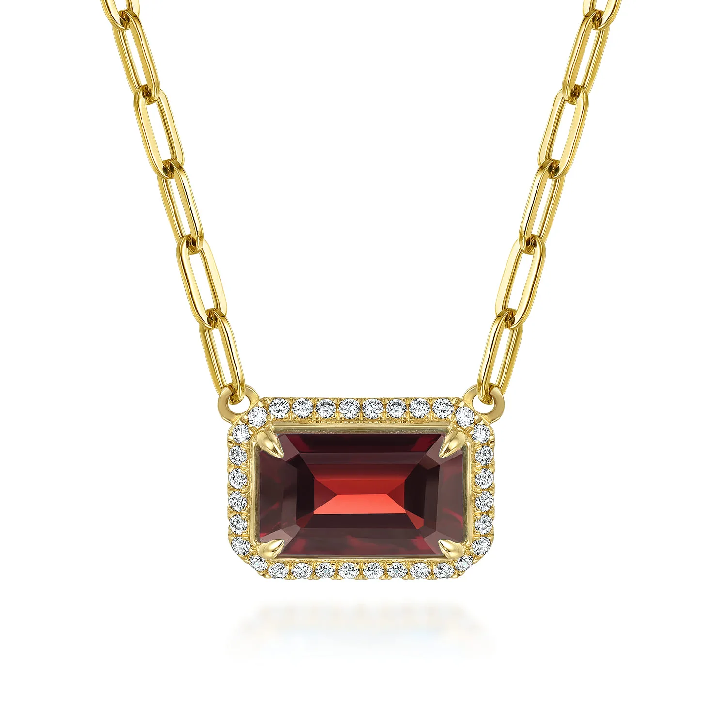 Diamond and Garnet Emerald Cut Necklace With Flower Pattern Gallery