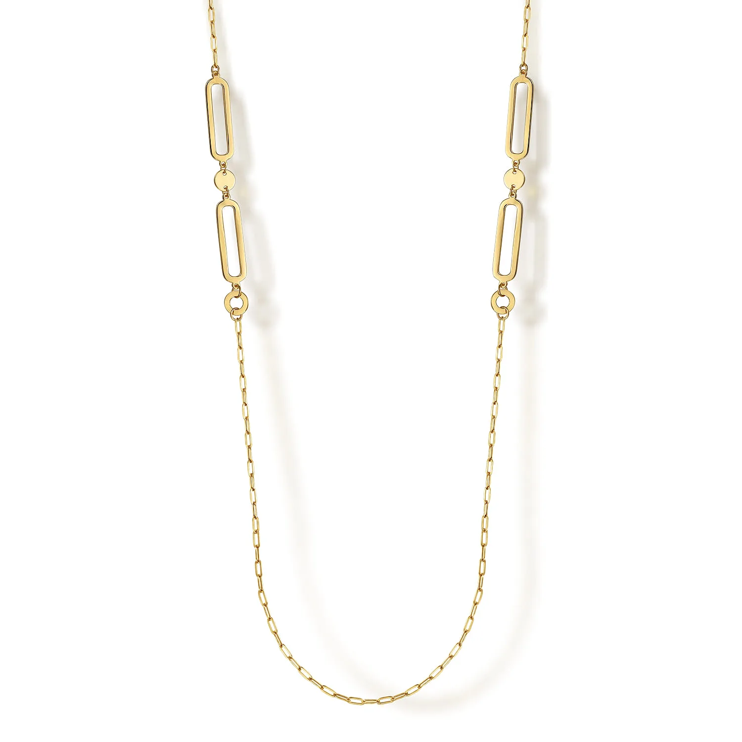 Link Station Necklace With Hollow Paperclip Chain