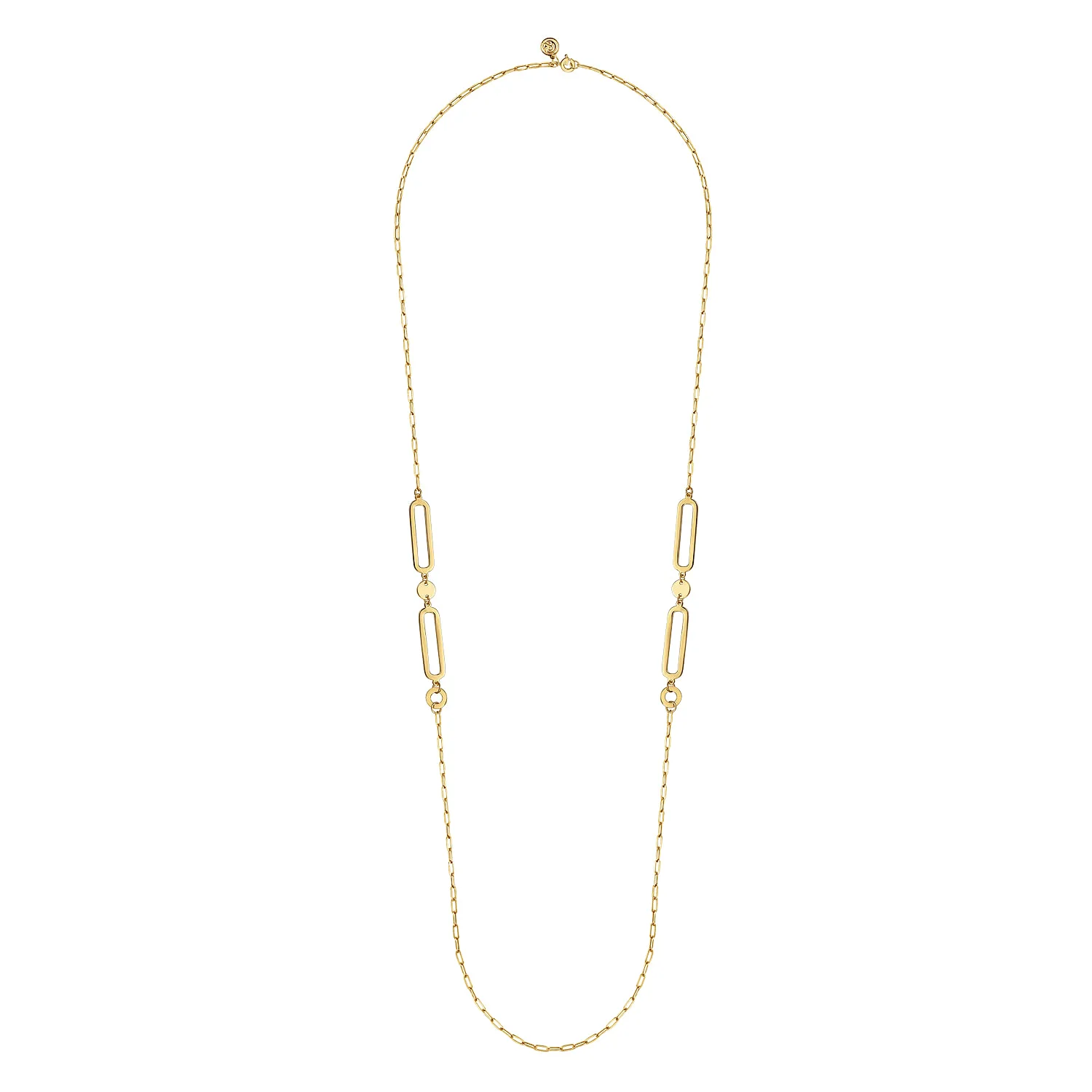 Link Station Necklace With Hollow Paperclip Chain in 14K Yellow Gold, photograph 2