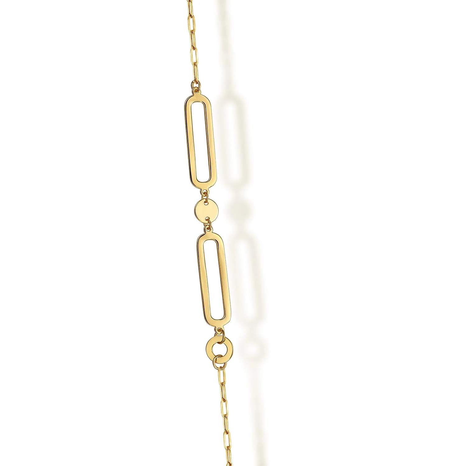 Link Station Necklace With Hollow Paperclip Chain in 14K Yellow Gold, photograph 4