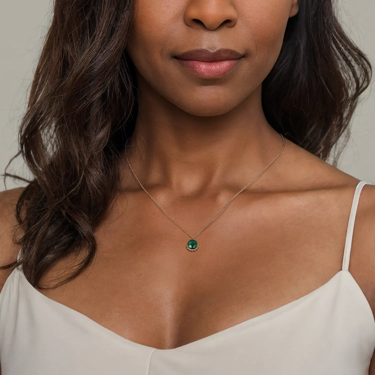 Bujukan Malachite Pendant Necklace in 14K Yellow Gold, photograph 4