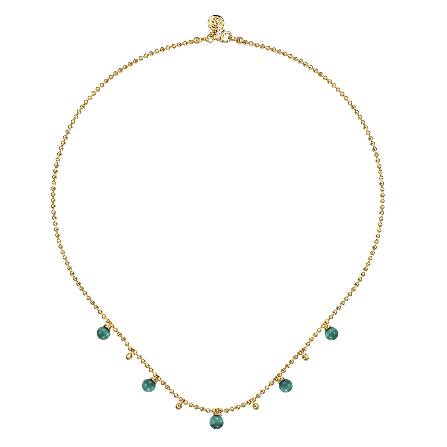 Bujukan Beads and Malachite Droplet Necklace in 14K Yellow Gold, photograph 2
