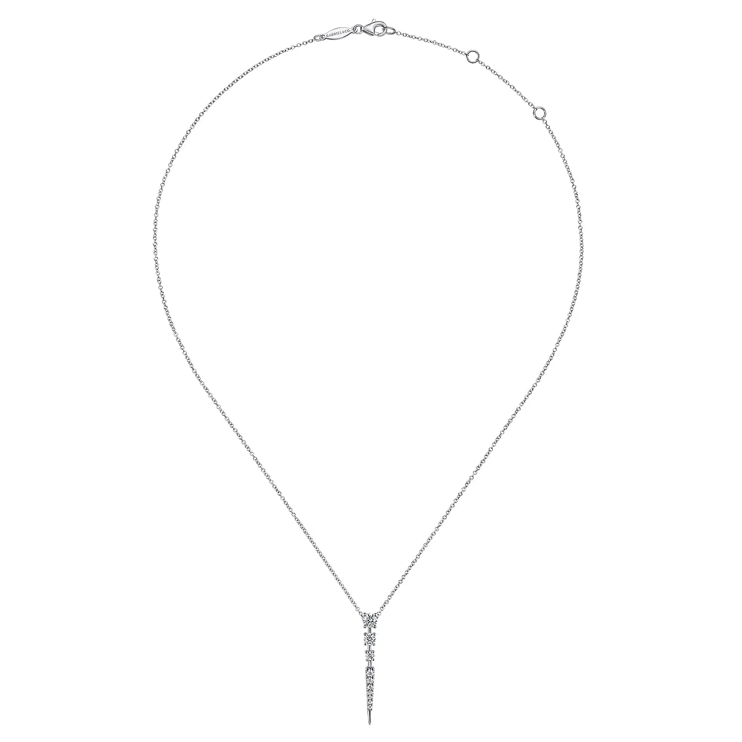 Diamond Spike Pendant Drop Necklace in 14K White Gold, photograph 2