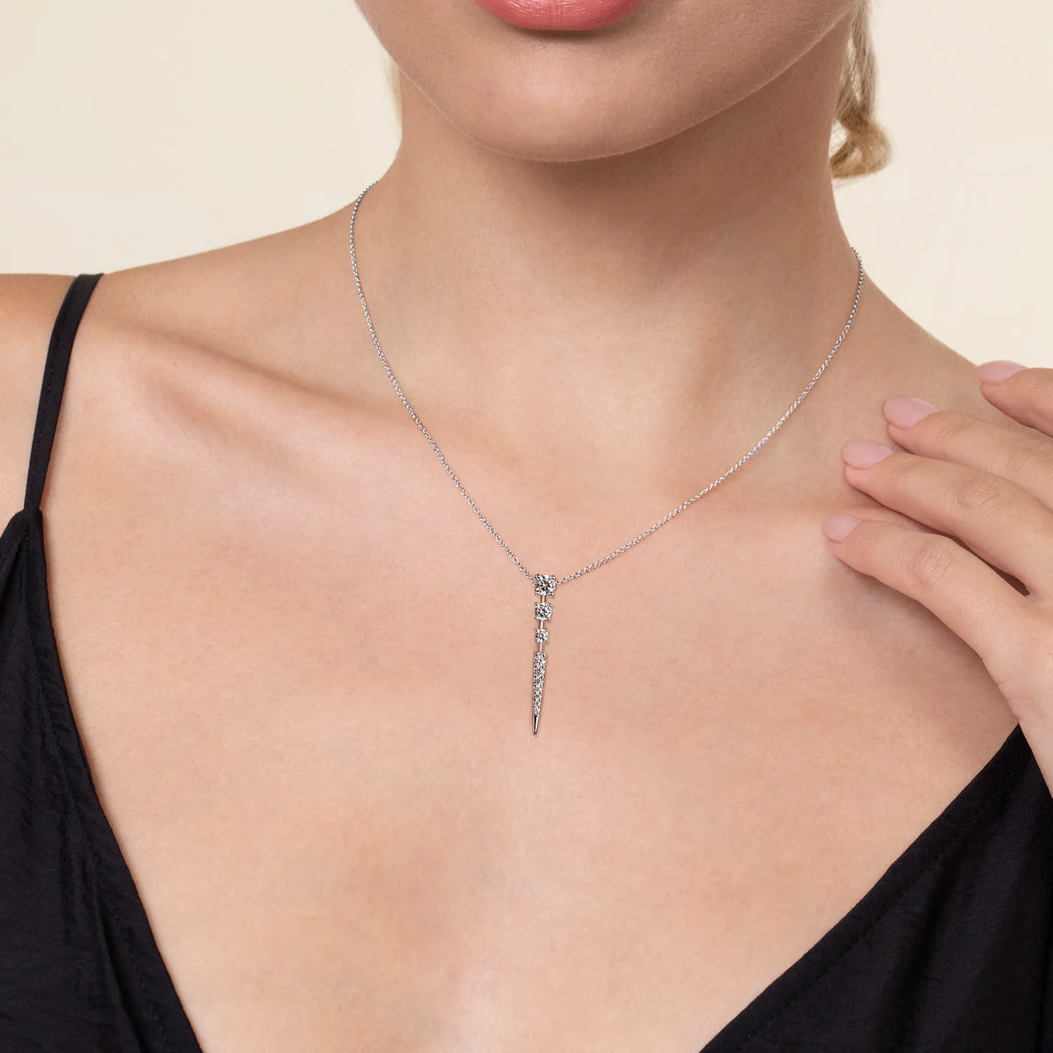 Diamond Spike Pendant Drop Necklace in 14K White Gold, photograph 3