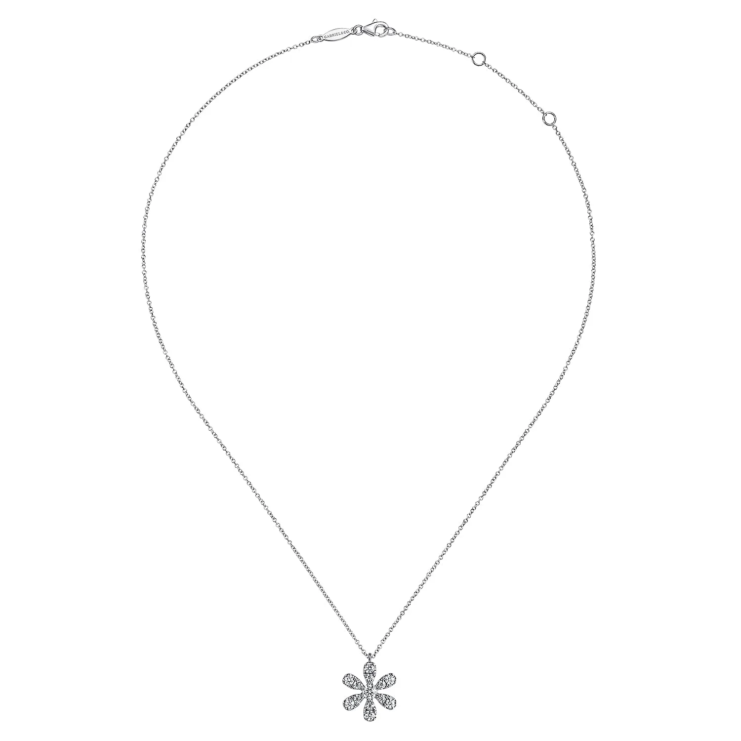Diamond Flower Pendant Necklace in 14K White Gold, photograph 2