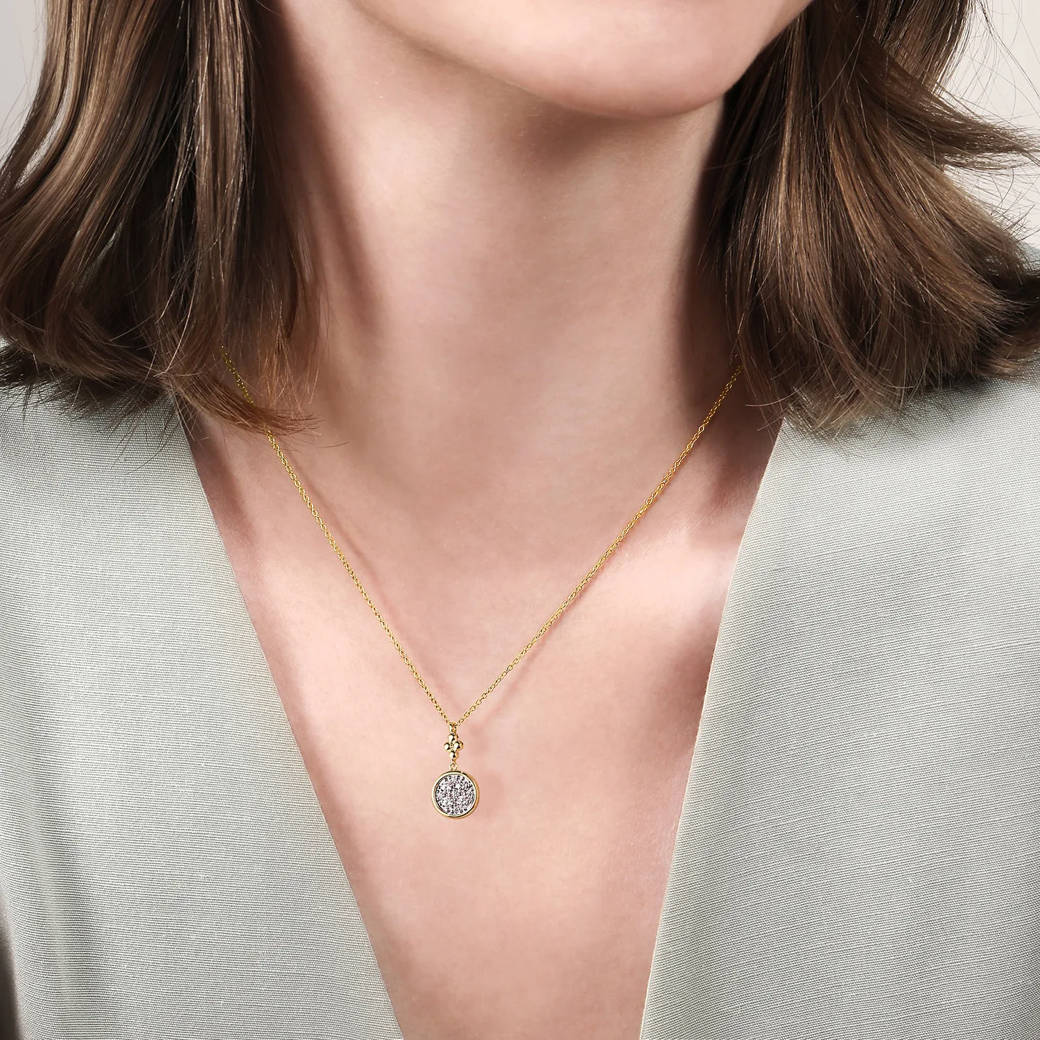 Diamond Cluster Bujukan Drop Pendant Necklace in 14K White/Yellow Gold, photograph 3